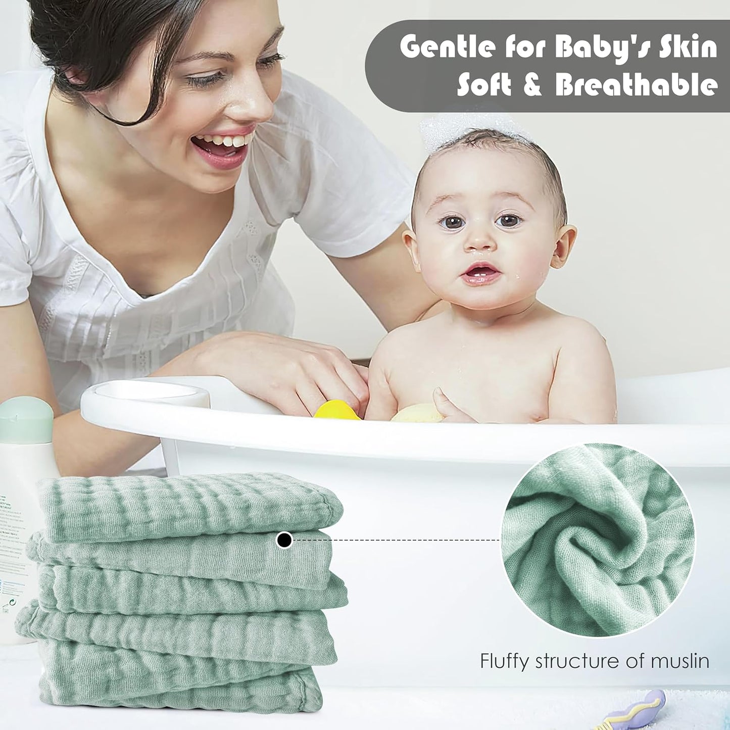 Muslin Baby Washcloths 12-Pack | Ultra-Soft Cotton Cloths for Everyday Care