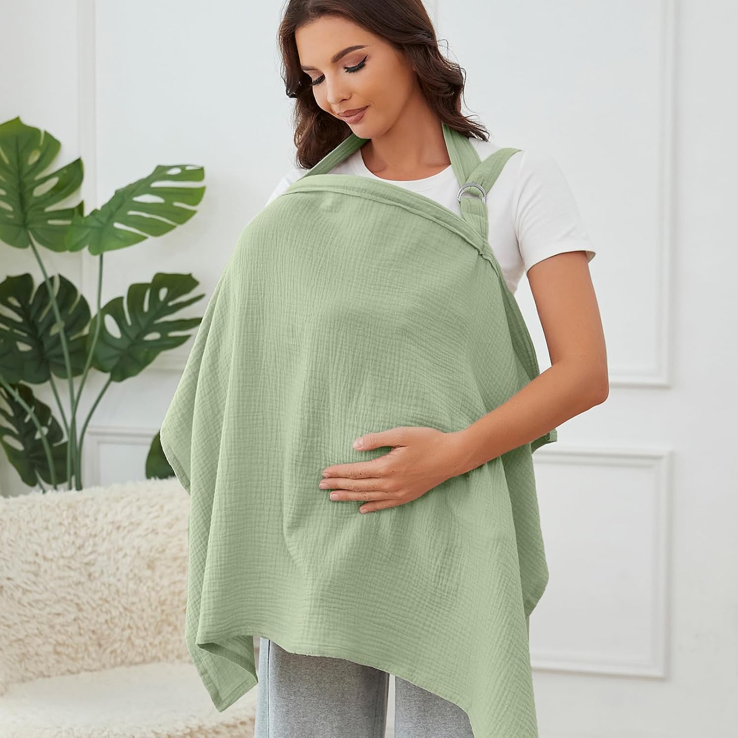 Muslin Nursing Cover for Breastfeeding, Breathable 100% Cotton Privacy Nursing Covers with Rigid Hoop for Mother Nursing Apron, Soft Arch Neckline Nursing Apron (Summer Wheat)