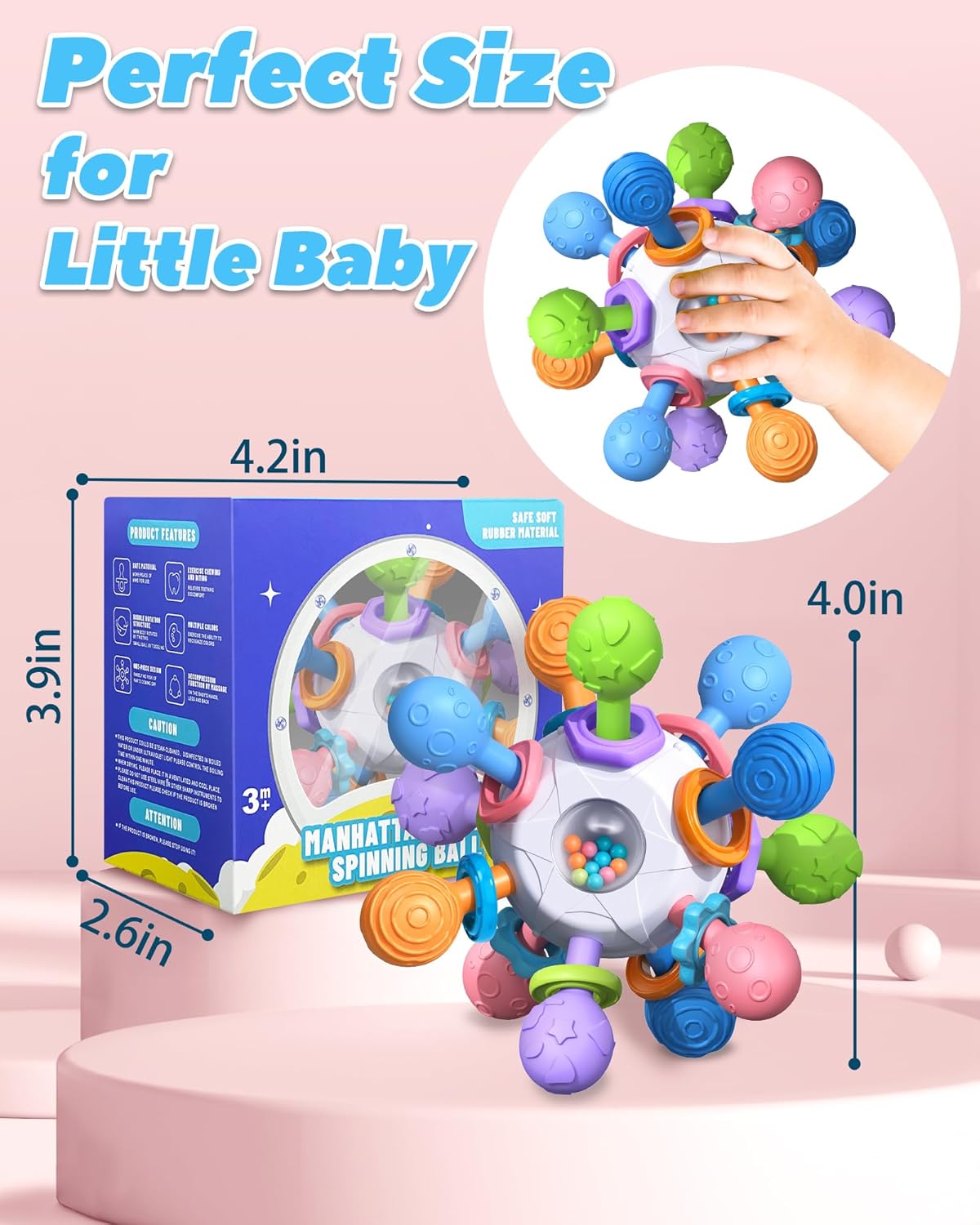Baby Teething Toy – Montessori Sensory Teether Ball for 0–12 Months, Safe Silicone Chew Toy 