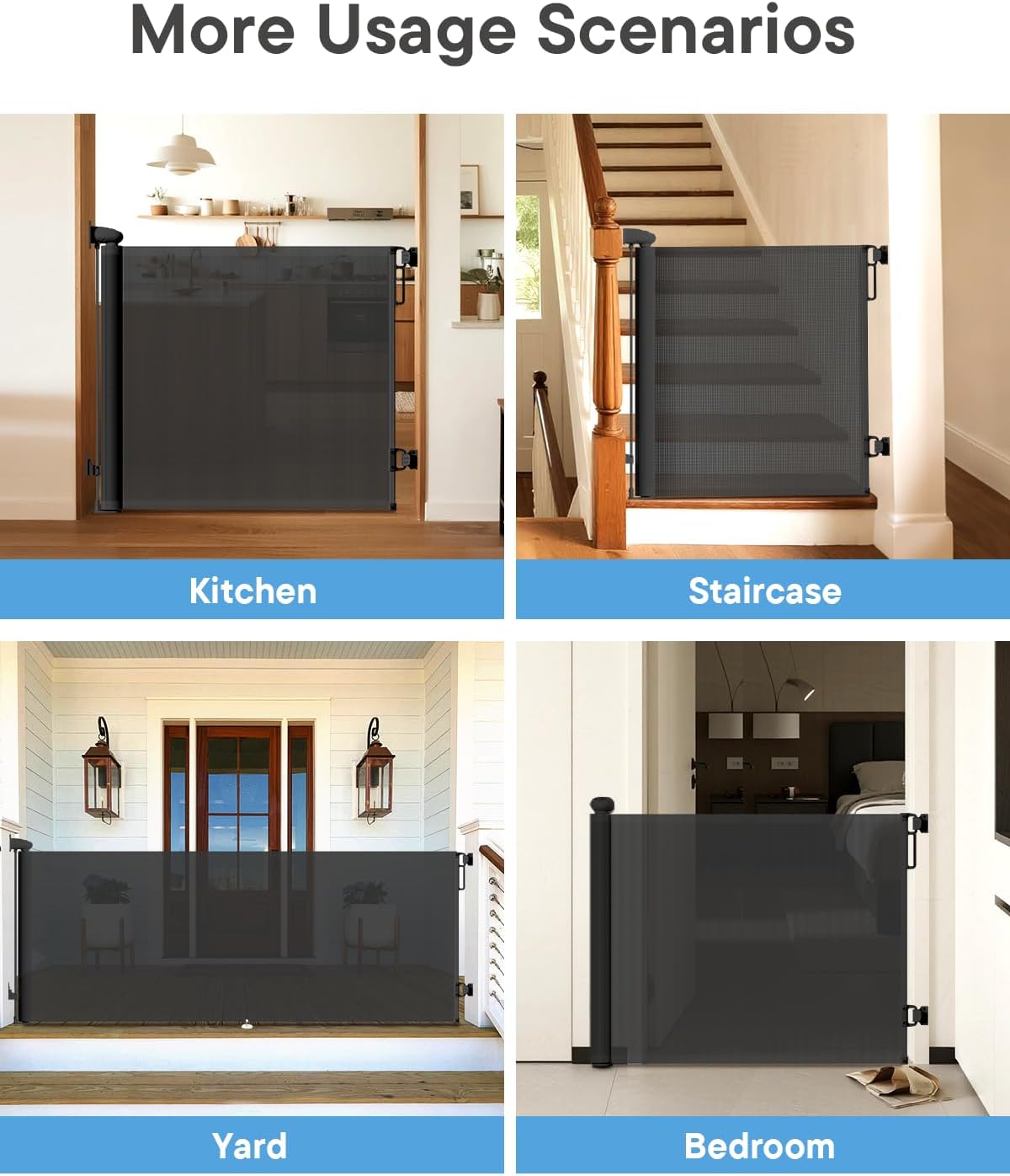 Retractable Baby Gate 55" Wide – Safety Mesh Gate with Lock & One-Hand Operation (Indoor/Outdoor) 