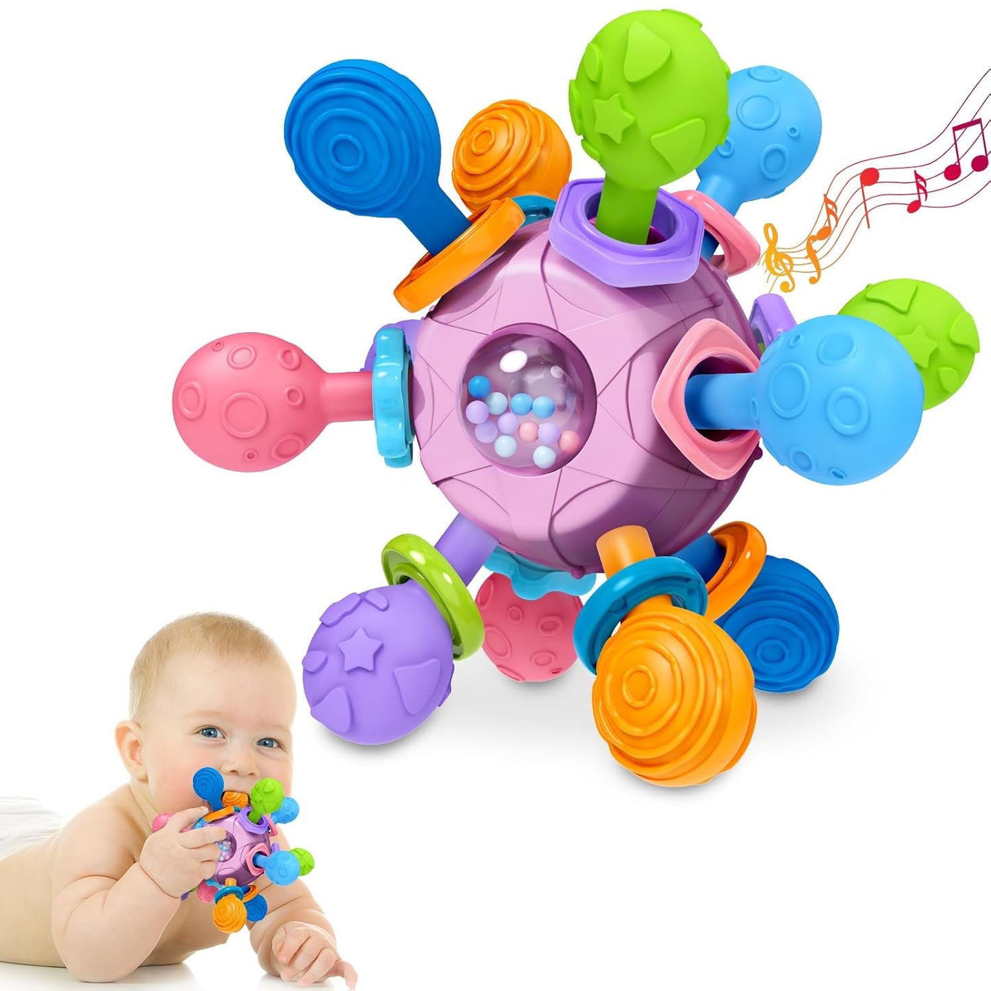 Baby Teething Toy – Montessori Sensory Teether Ball for 0–12 Months, Safe Silicone Chew Toy 