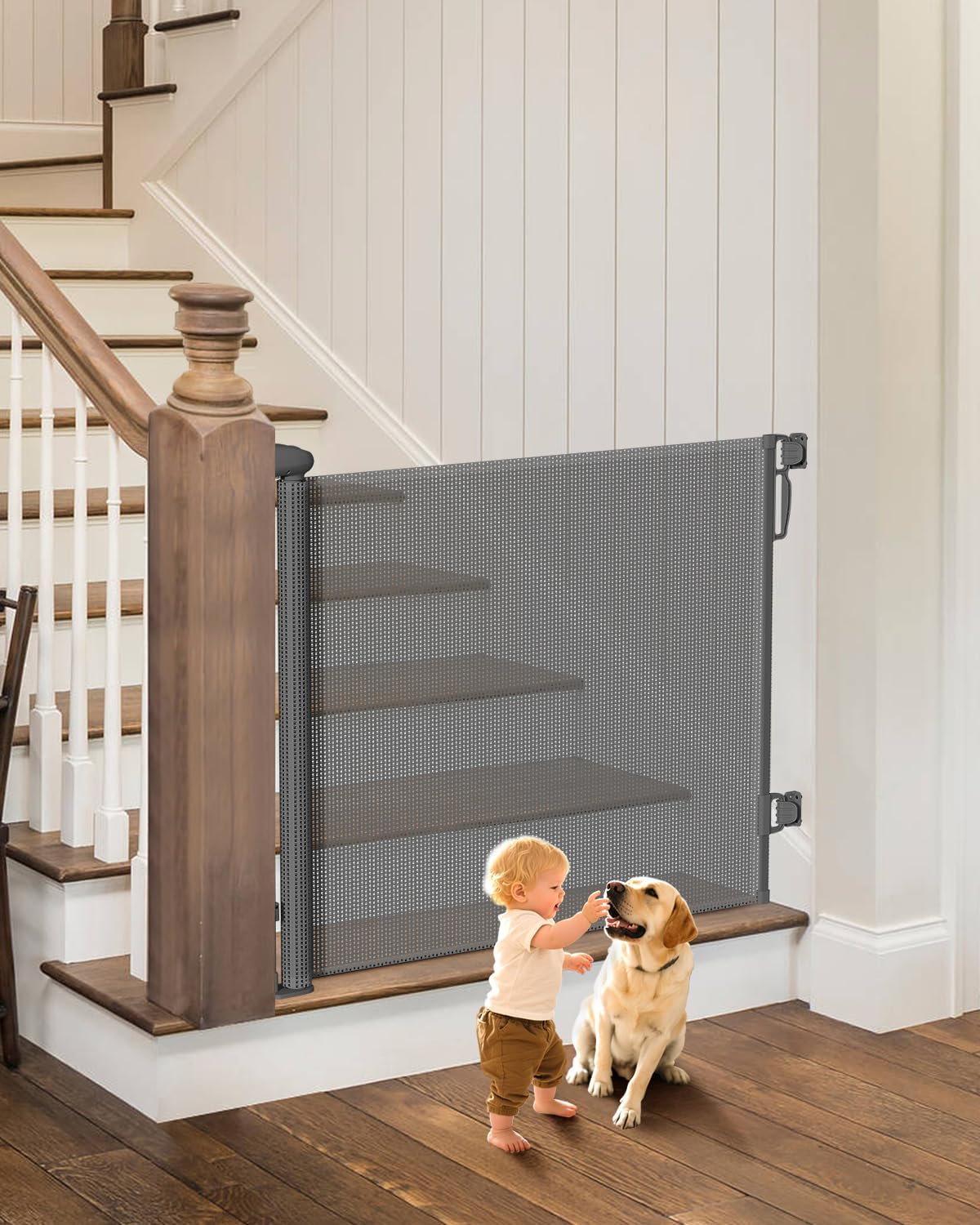 Retractable Baby Gate 55" Wide – Safety Mesh Gate with Lock & One-Hand Operation (Indoor/Outdoor) 