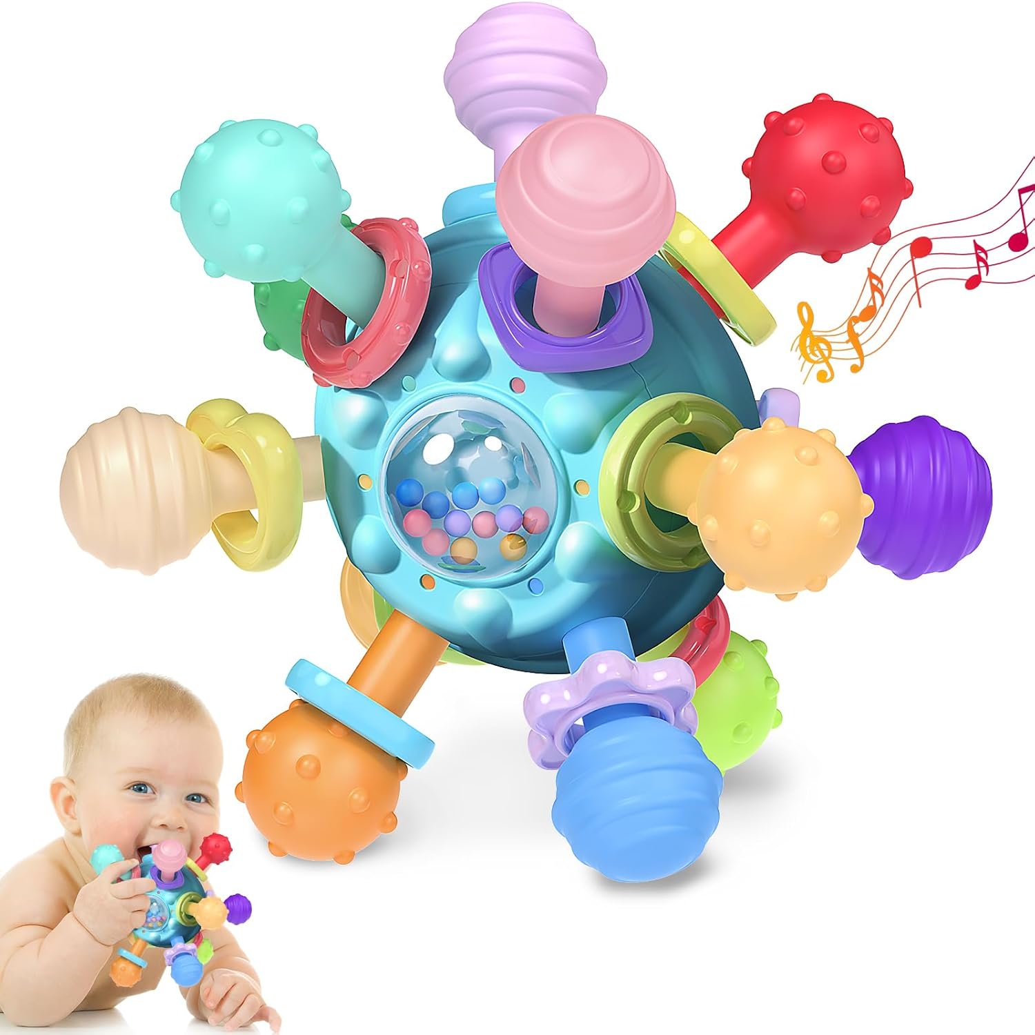 Baby Teething Toy – Montessori Sensory Teether Ball for 0–12 Months, Safe Silicone Chew Toy 
