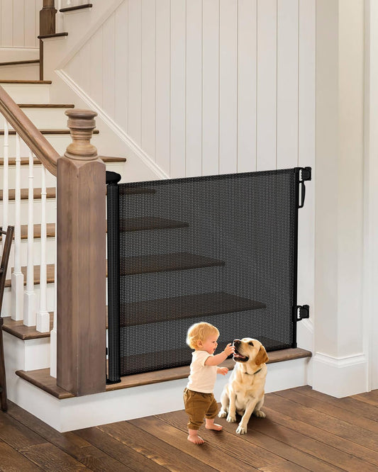 Retractable Baby Gate 55" Wide – Safety Mesh Gate with Lock & One-Hand Operation (Indoor/Outdoor) 