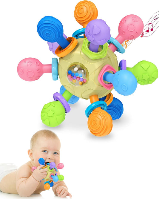 Baby Teething Toy – Montessori Sensory Teether Ball for 0–12 Months, Safe Silicone Chew Toy 