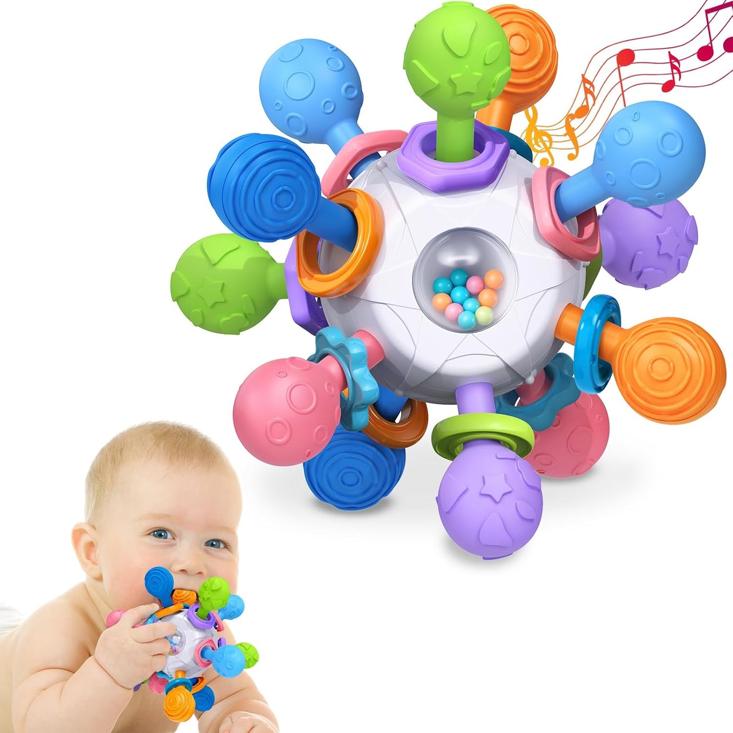 Baby Teething Toy – Montessori Sensory Teether Ball for 0–12 Months, Safe Silicone Chew Toy 