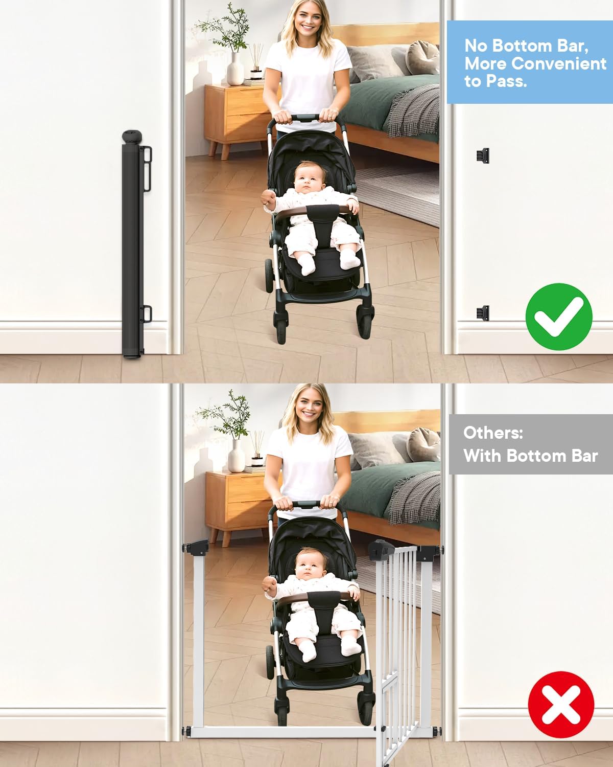 Retractable Baby Gate 55" Wide – Safety Mesh Gate with Lock & One-Hand Operation (Indoor/Outdoor) 