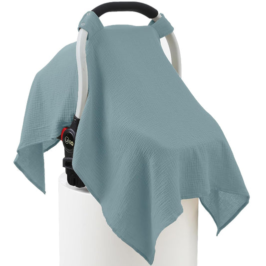 Muslin Cotton Baby Car Seat Cover | Breathable Multi-Use Canopy Cover