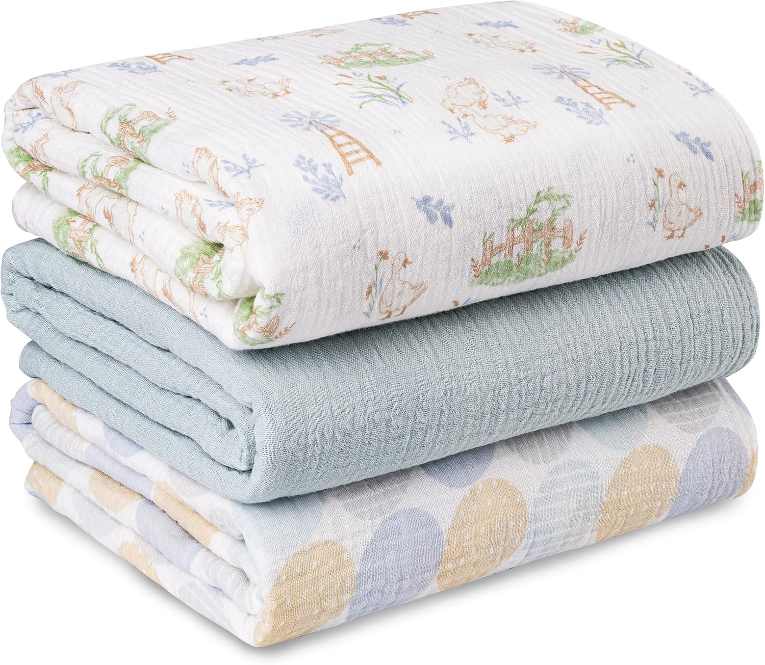 Muslin Swaddle Blankets (3-Pack) – Ultra Soft 100% Cotton Breathable Baby Wraps 38x40” 