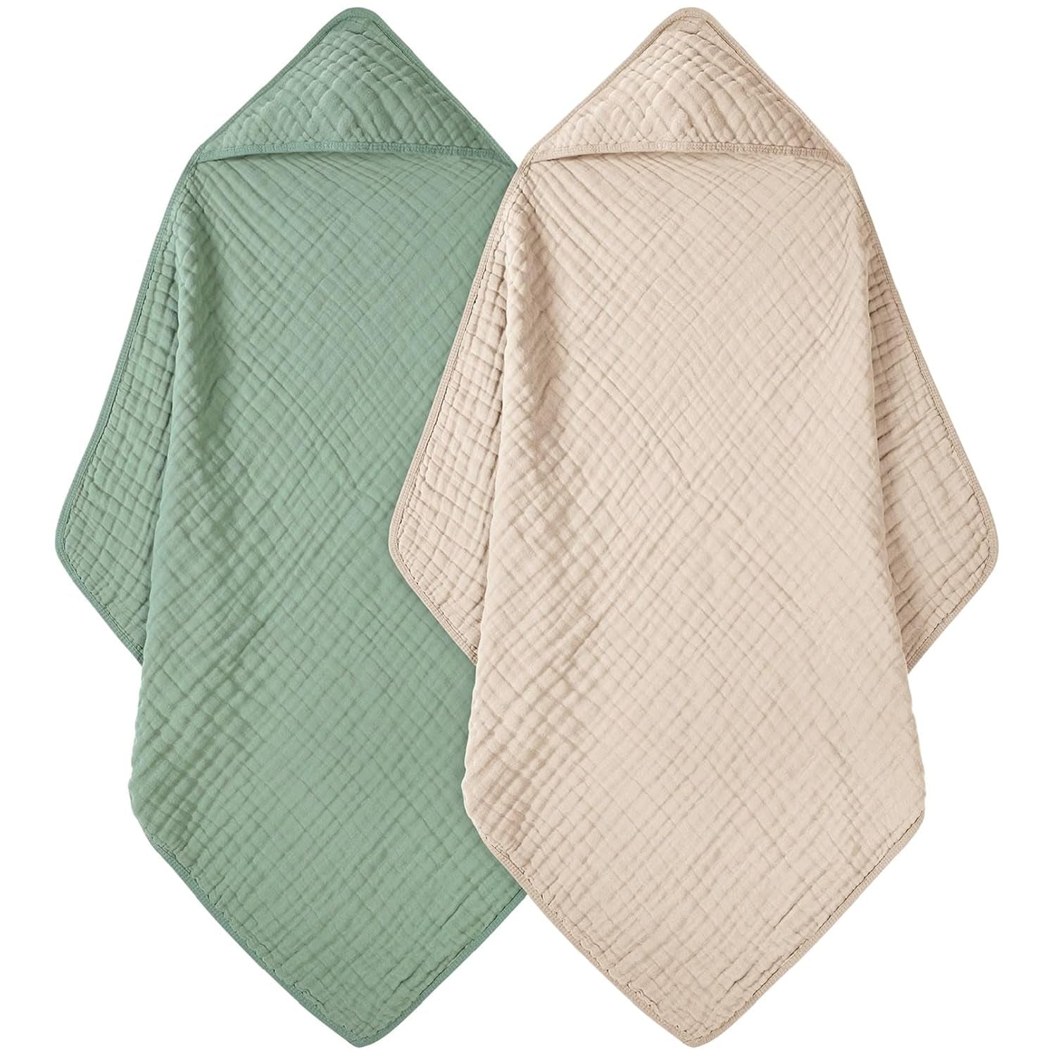 2 Pack Muslin Cotton Hooded Baby Towels 32x32" Soft Absorbent Bath Towels 🚚