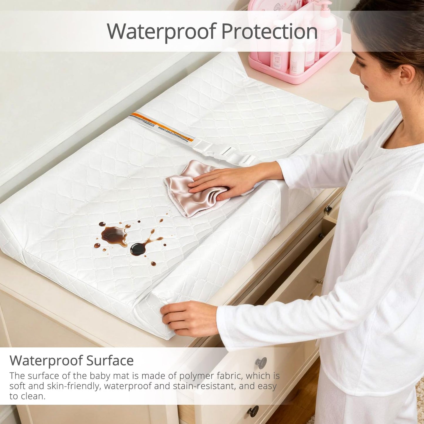 Waterproof Baby Changing Pad 32x16” – Non-Slip Wipeable Diaper Changing Mat with Safety Strap 