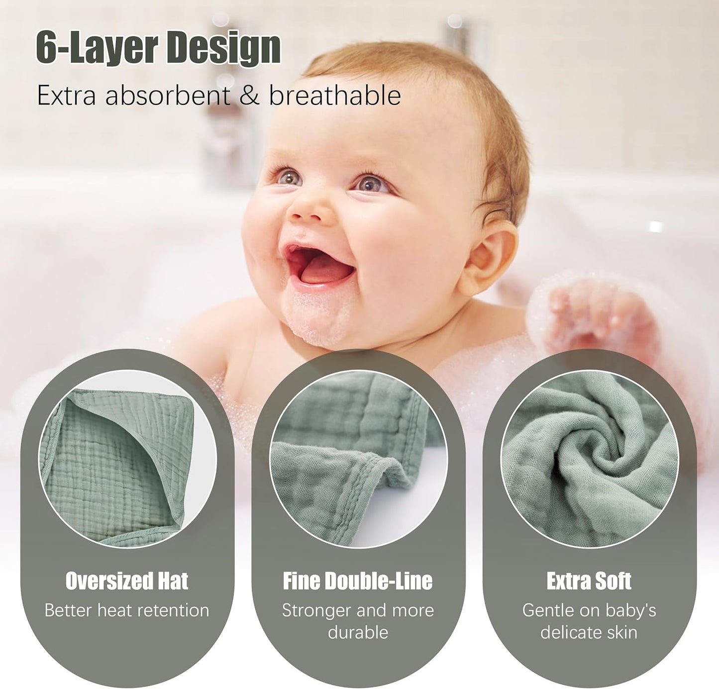 Hooded Baby Towels (2-Pack) – 100% Muslin Cotton Soft & Absorbent Bath Towels 32x32” 🛁