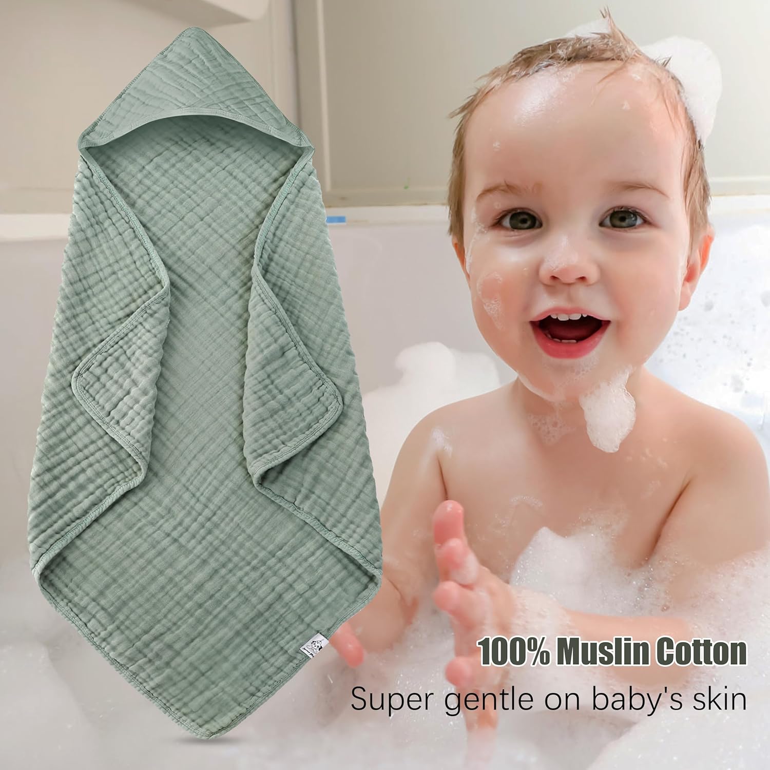 Hooded Baby Towels (2-Pack) – 100% Muslin Cotton Soft & Absorbent Bath Towels 32x32” 🛁