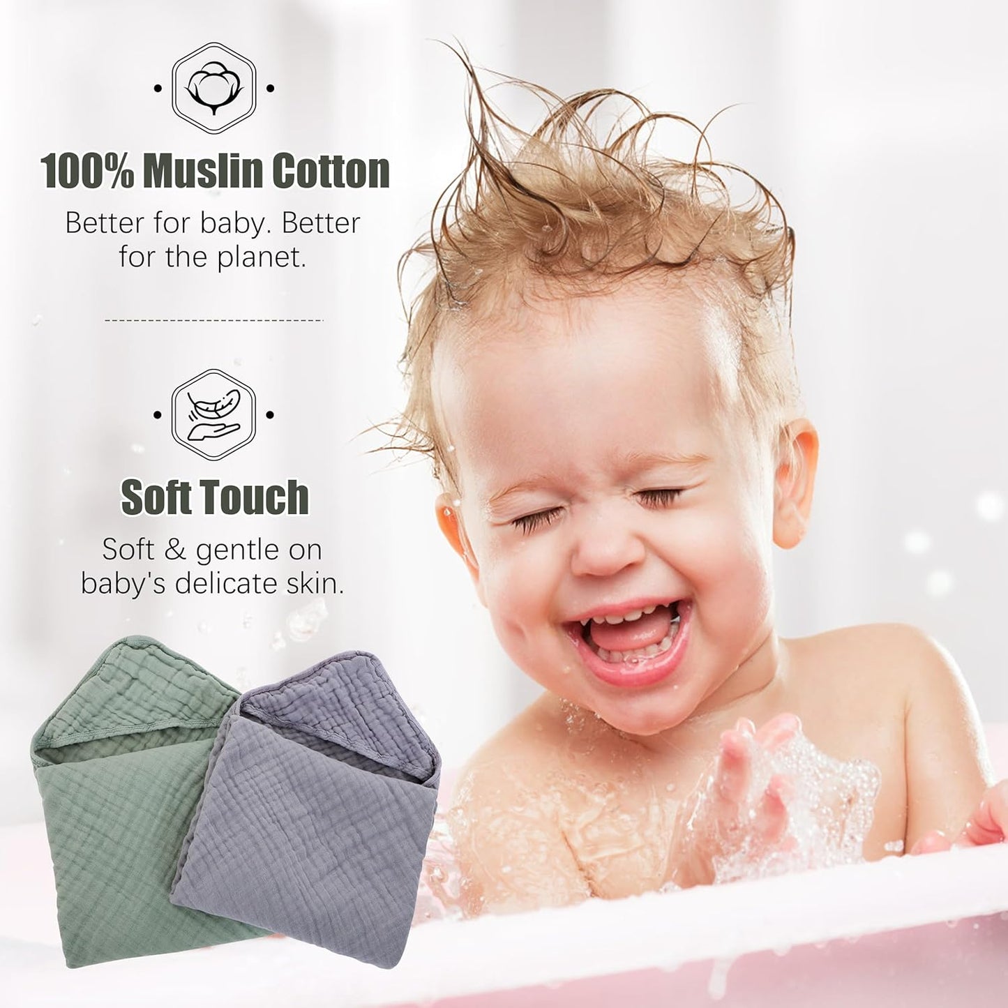 Hooded Baby Towels (2-Pack) – 100% Muslin Cotton Soft & Absorbent Bath Towels 32x32” 🛁