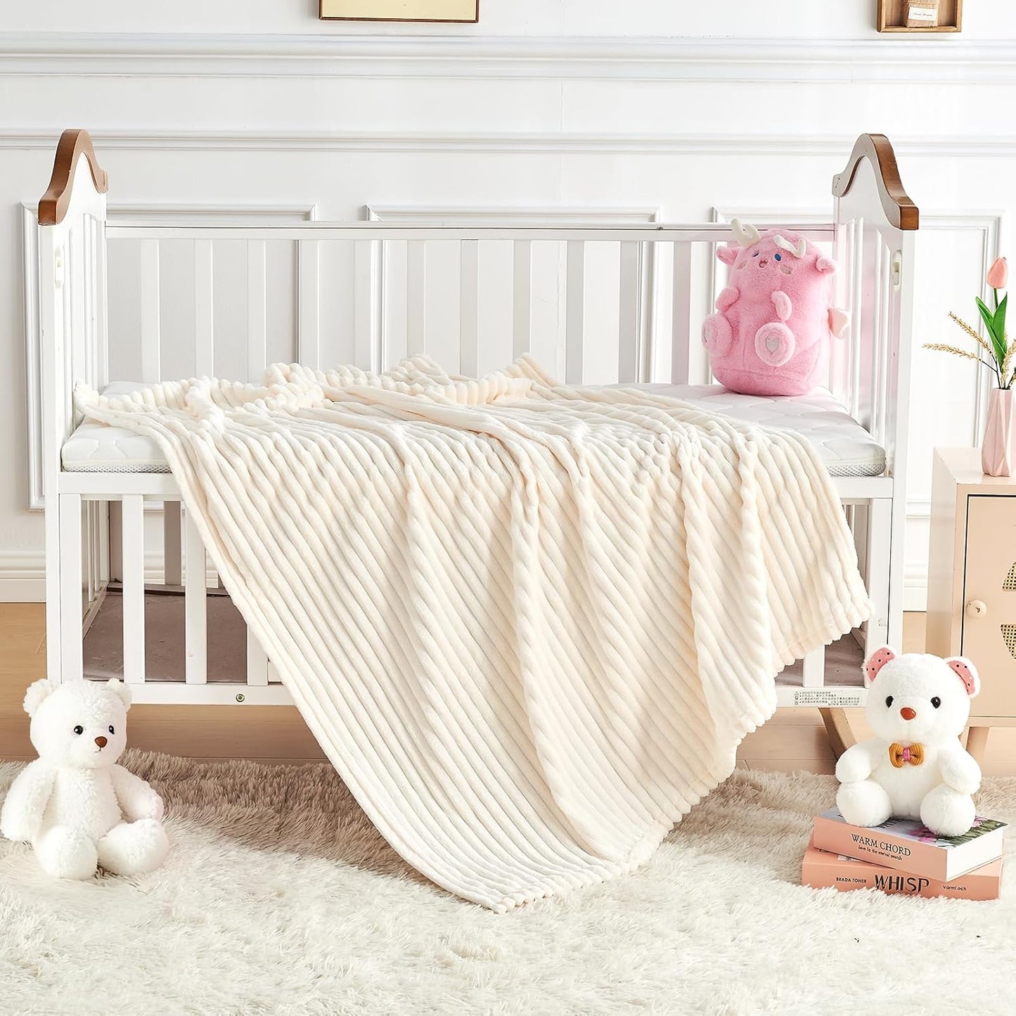 Soft Baby Fleece Blanket – Warm Lightweight Reversible Striped Blanket 30x40