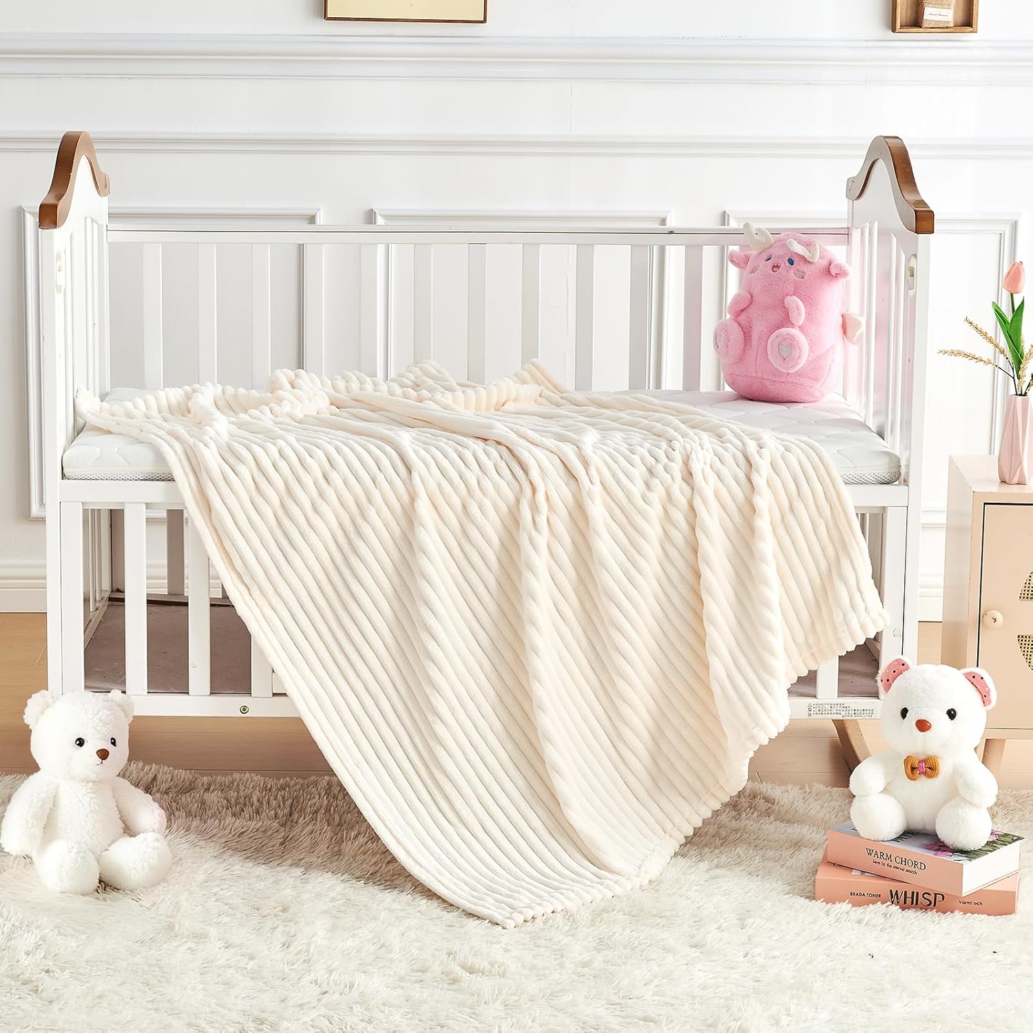 Soft Baby Fleece Blanket – Warm Lightweight Reversible Striped Blanket 30x40