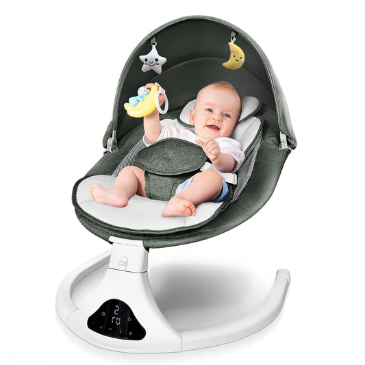 Electric Baby Swing for Infants to Toddler| Portable Infant Swing with Remote Control, Rocker with 5 Speeds, 3-Point Harness for Baby Boy Girl (Black)