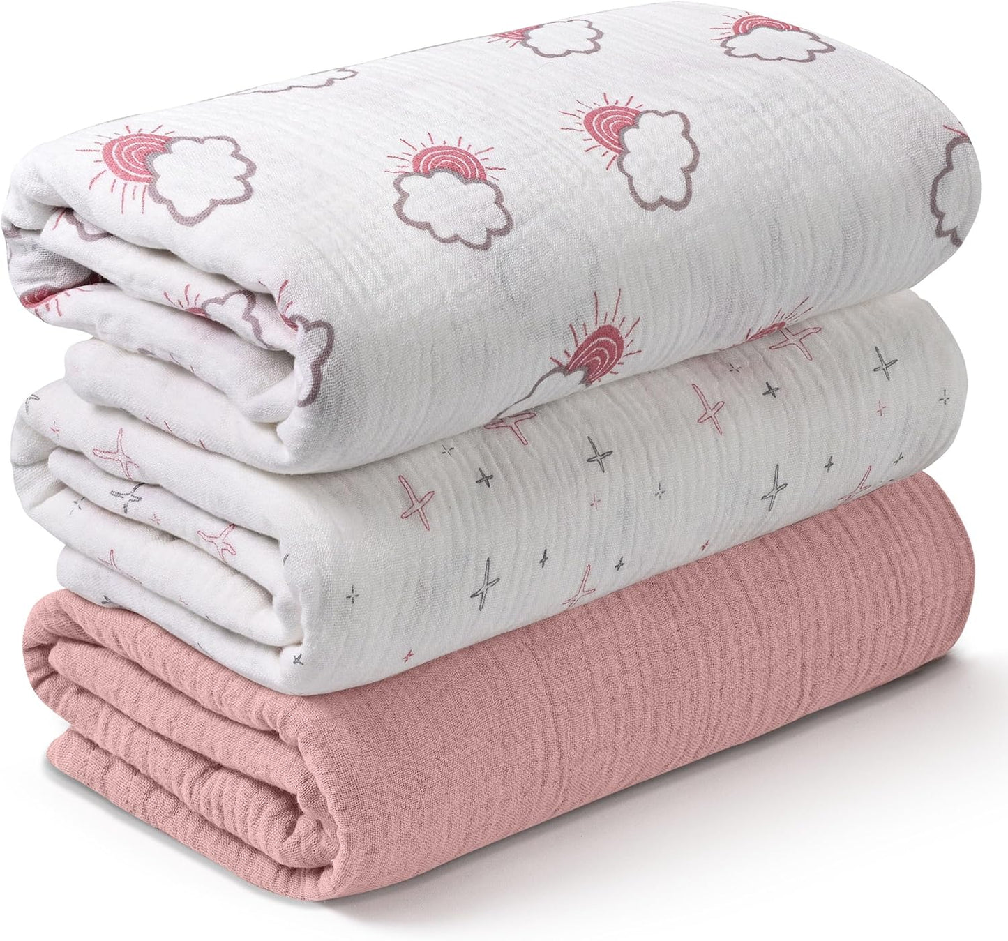 Muslin Swaddle Blankets (3-Pack) – Ultra Soft 100% Cotton Breathable Baby Wraps 38x40” 