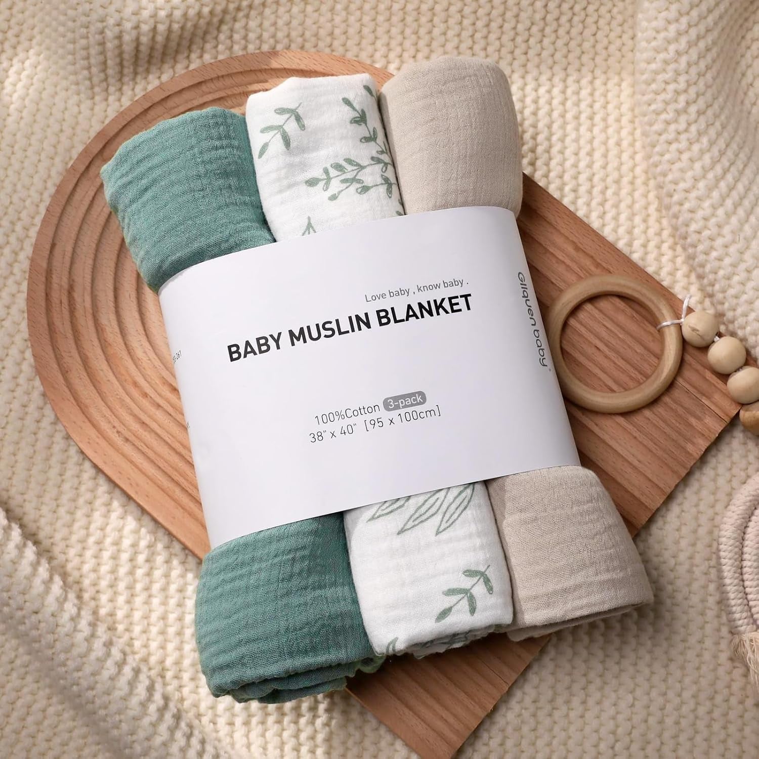 Muslin Swaddle Blankets (3-Pack) – Ultra Soft 100% Cotton Breathable Baby Wraps 38x40” 