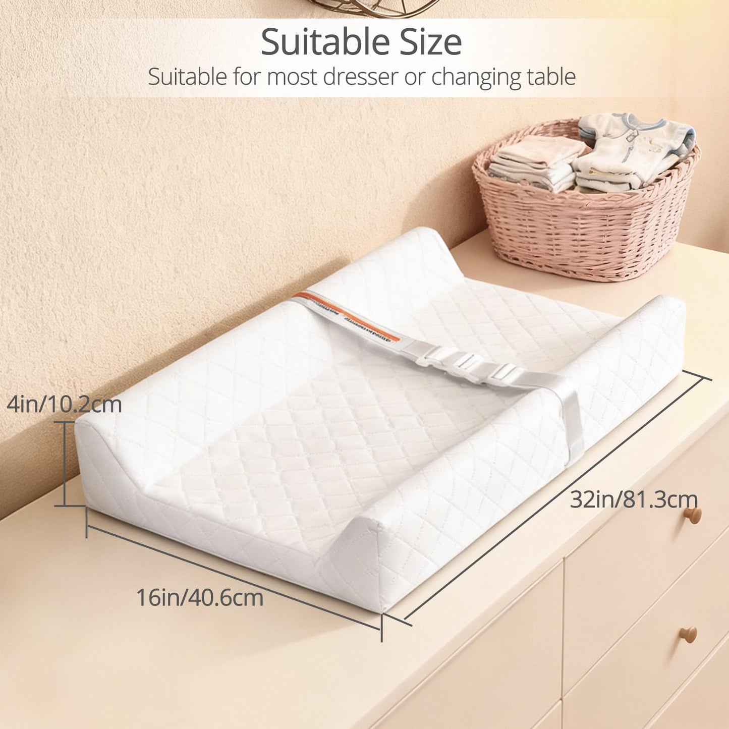 Waterproof Baby Changing Pad 32x16” – Non-Slip Wipeable Diaper Changing Mat with Safety Strap 