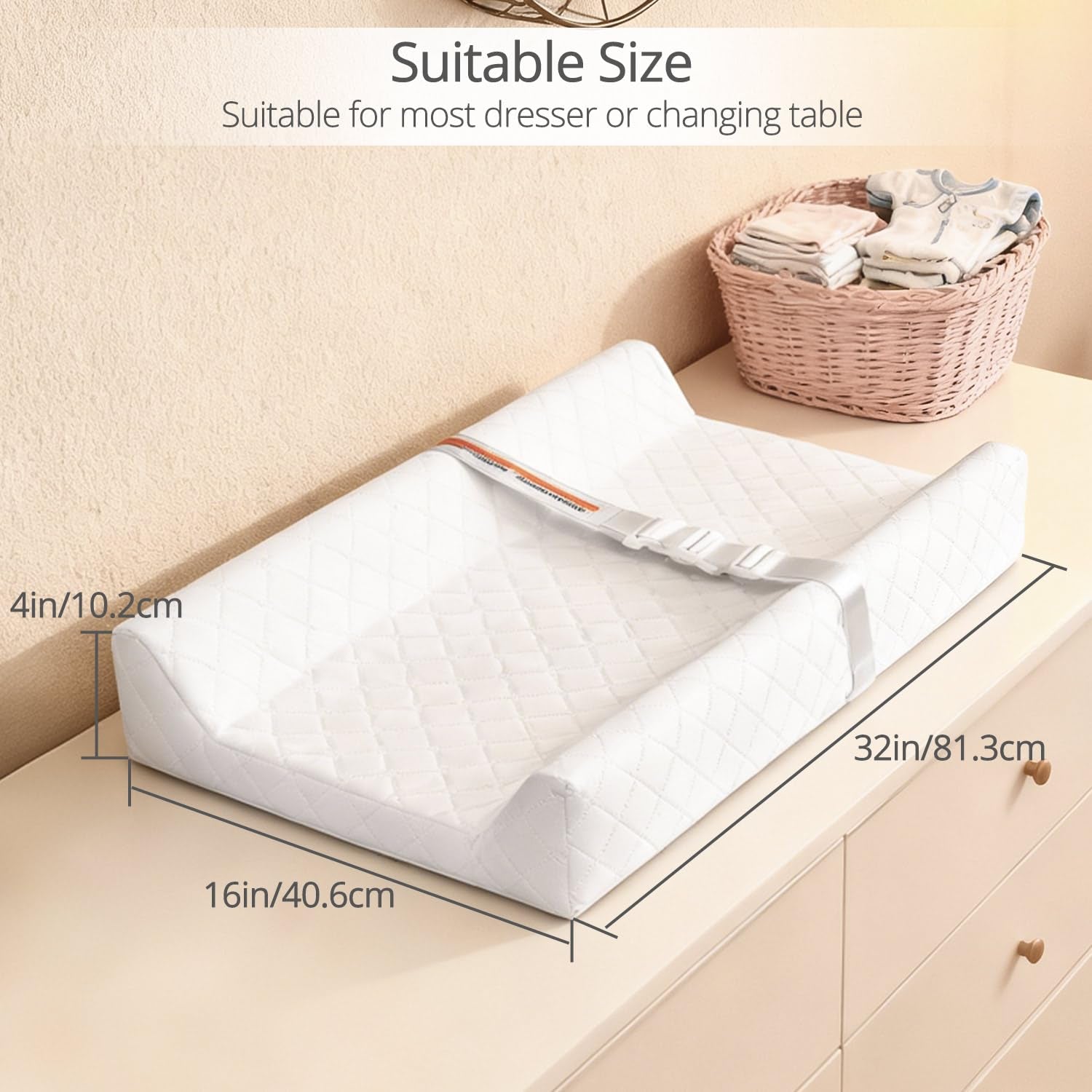 Waterproof Baby Changing Pad 32x16” – Non-Slip Wipeable Diaper Changing Mat with Safety Strap 