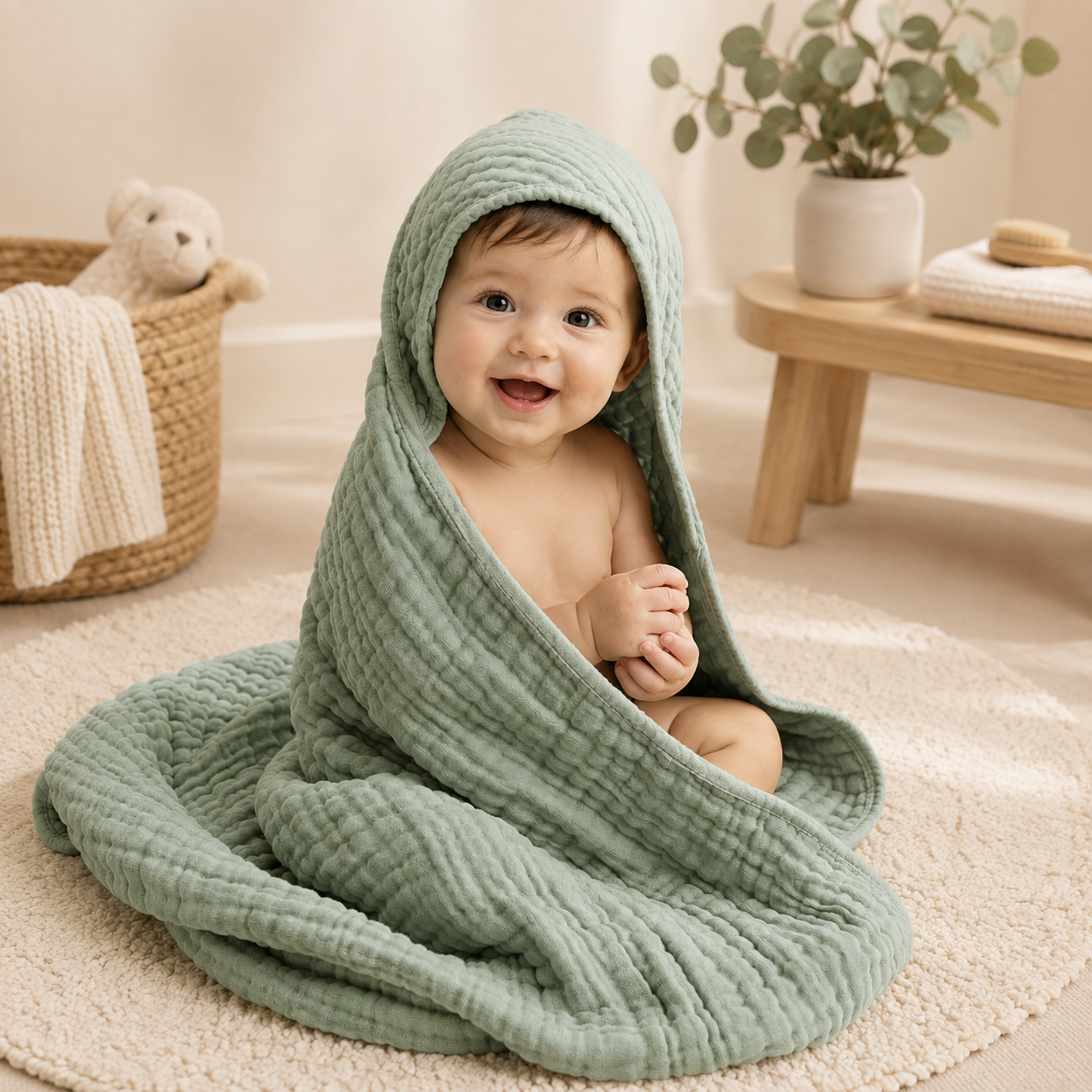 2 Pack Muslin Cotton Hooded Baby Towels 32x32" Soft Absorbent Bath Towels 🚚