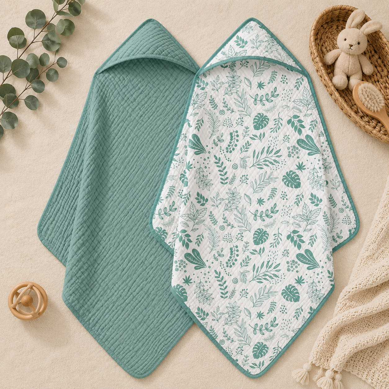 2 Pack Muslin Cotton Hooded Baby Towels 32x32" Soft Absorbent Bath Towels 🚚
