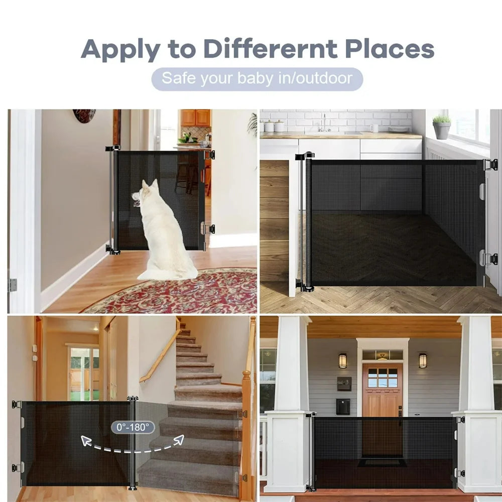 Retractable Baby Gate - Extra Tall 34" Safety Gate, 71" Wide for Stairways and Doorways, Auto-Lock Metal Design in Black