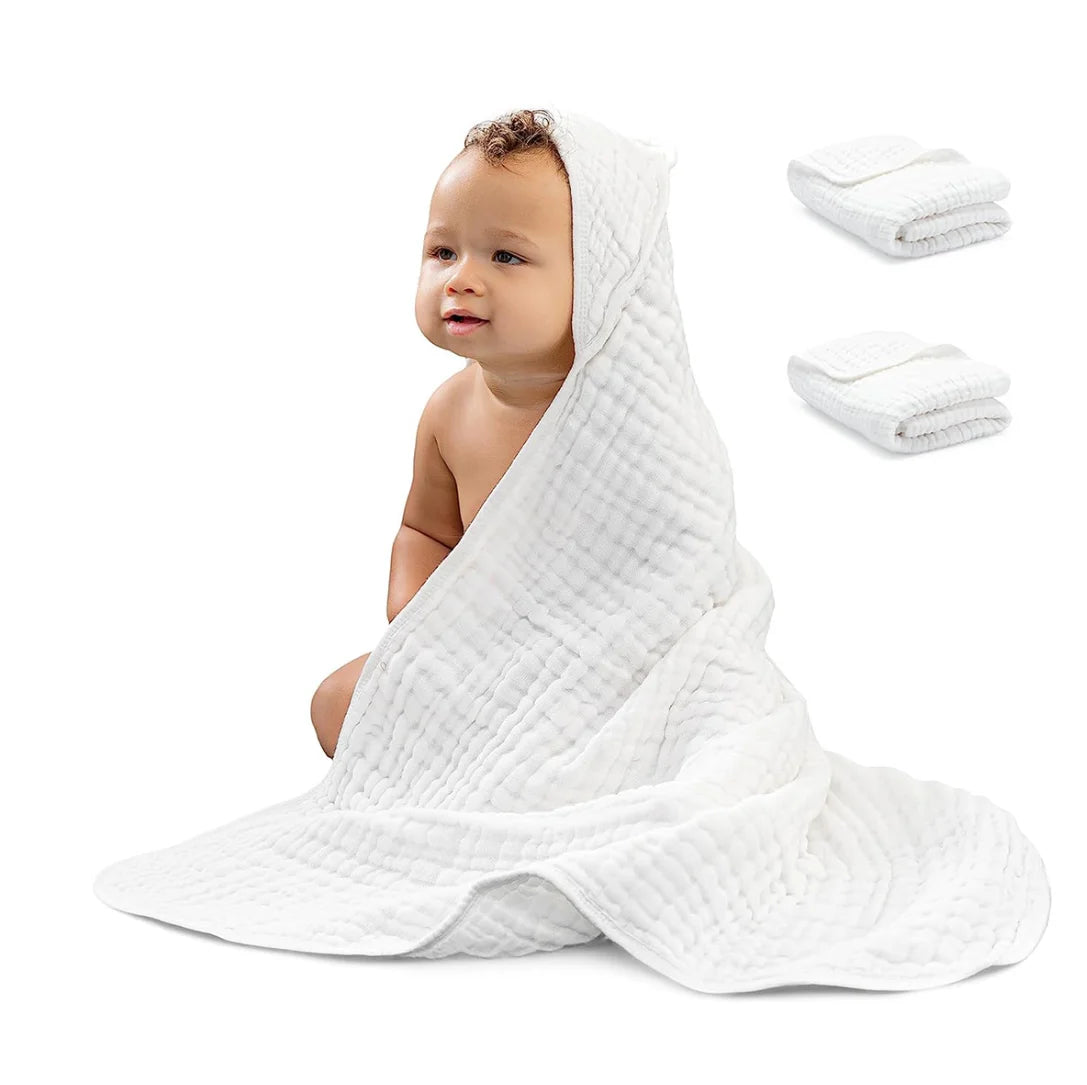 Luxuriously Soft Baby Bath Towels - 6 Layer Cotton Gauze Hooded Infant Bathrobe & Swaddle Wrap for Toddlers - 80x80cm