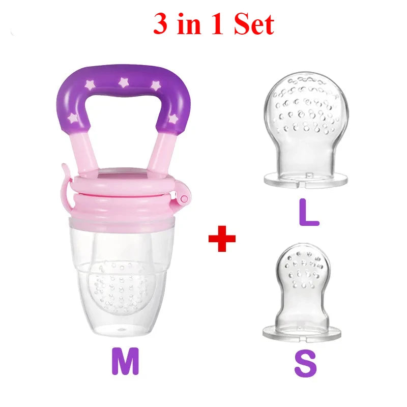3-in-1 Baby Food Feeder & Nibbler – Silicone Teething Pacifier Bottle with Straw & Handle 