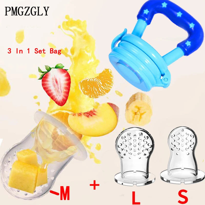 3-in-1 Baby Food Feeder & Nibbler – Silicone Teething Pacifier Bottle with Straw & Handle 