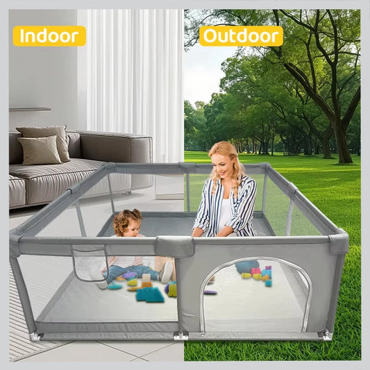 IMBABY Spacious and Washable Baby Playpen - Safe Indoor Activity Center for Toddlers in Light Gray