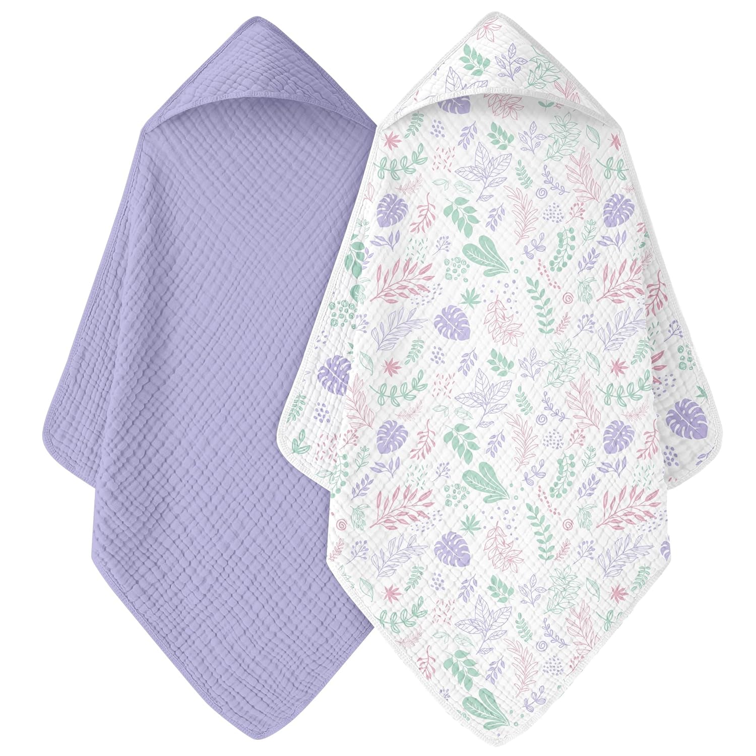 2 Pack Muslin Cotton Hooded Baby Towels 32x32" Soft Absorbent Bath Towels 🚚