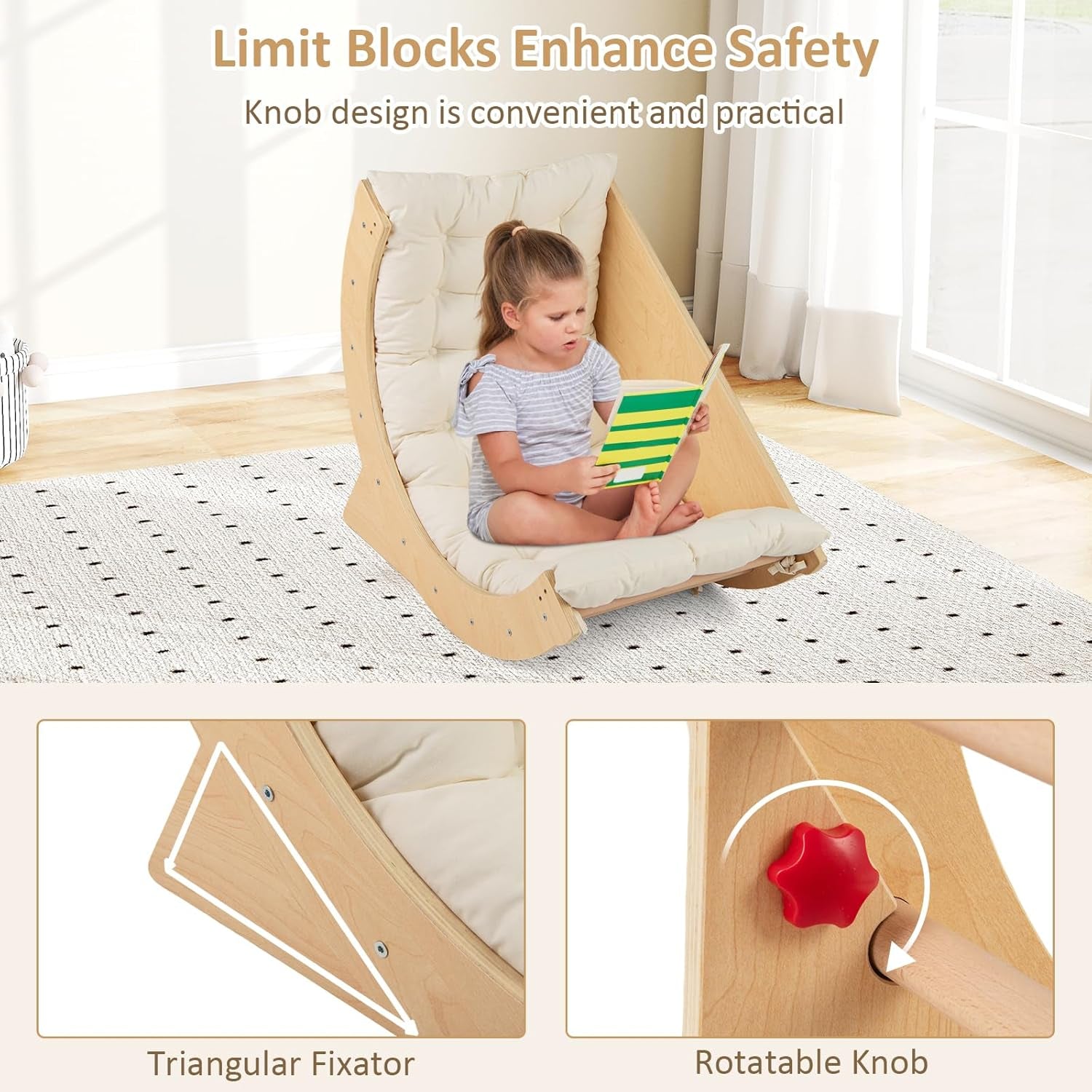 6-in-1 Wooden Arch Climber & Rocker – Montessori Toddler Playset with Cushion & Sensory Table 
