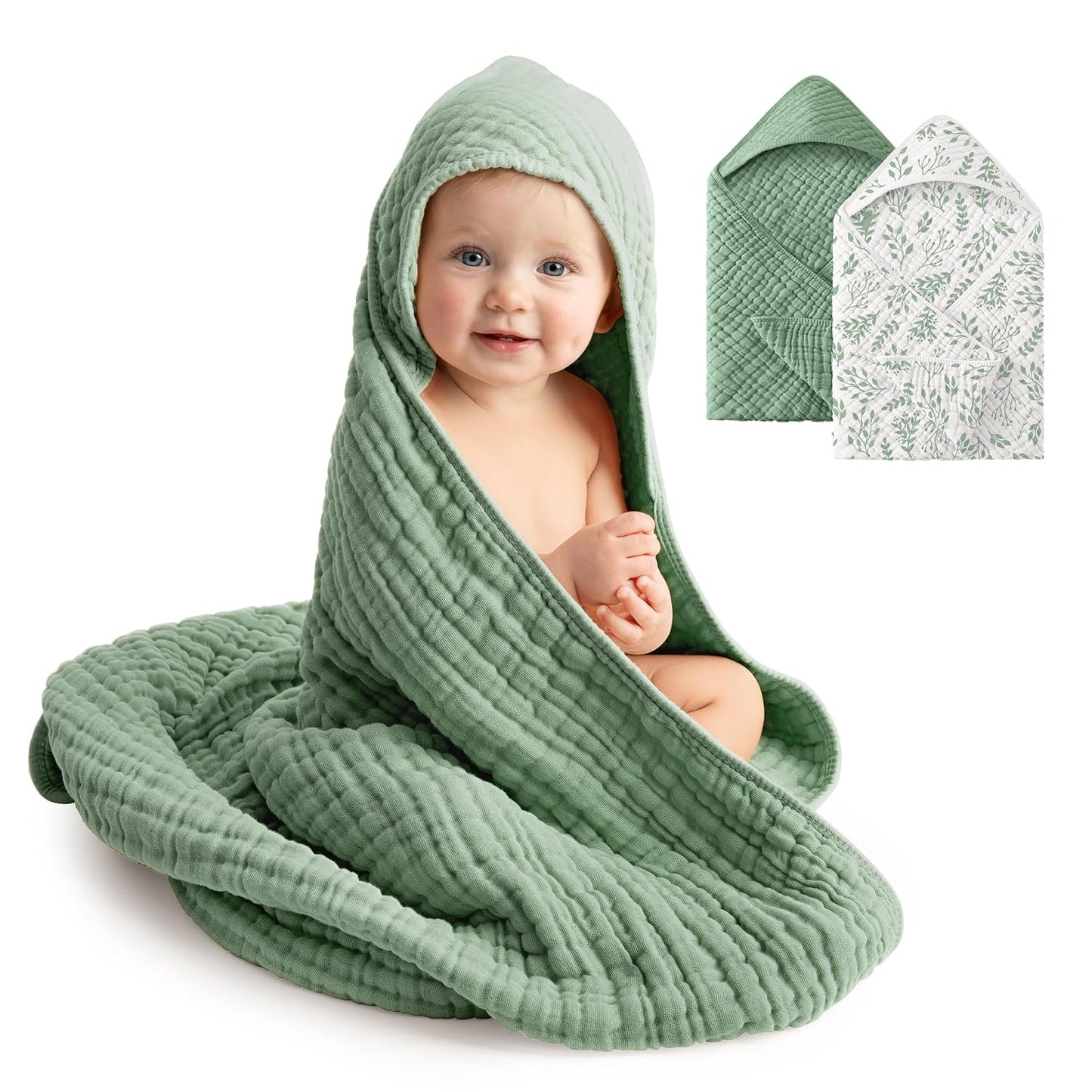 2 Pack Muslin Cotton Hooded Baby Towels 32x32" Soft Absorbent Bath Towels 🚚