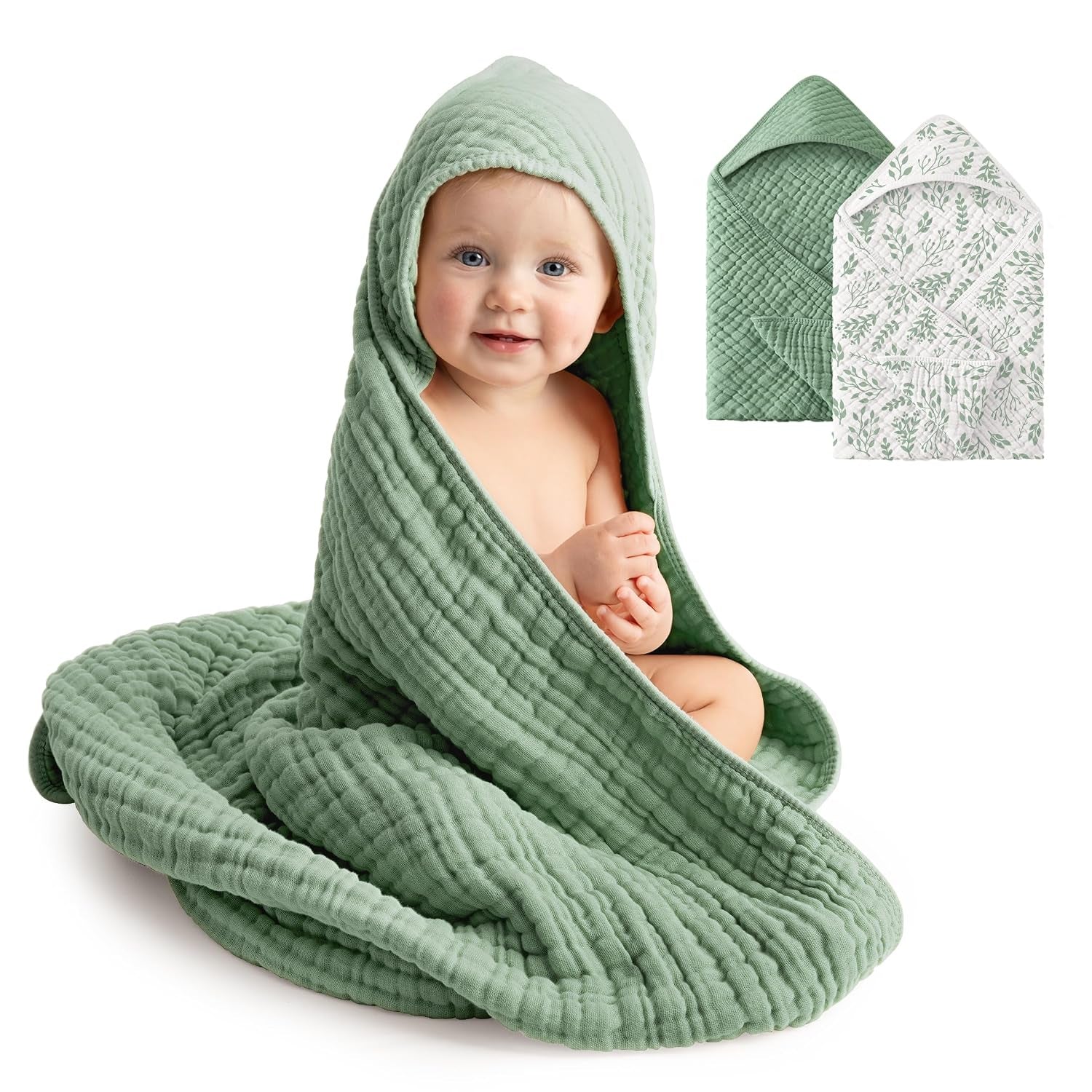 2 Pack Muslin Cotton Hooded Baby Towels 32x32" Soft Absorbent Bath Towels 🚚