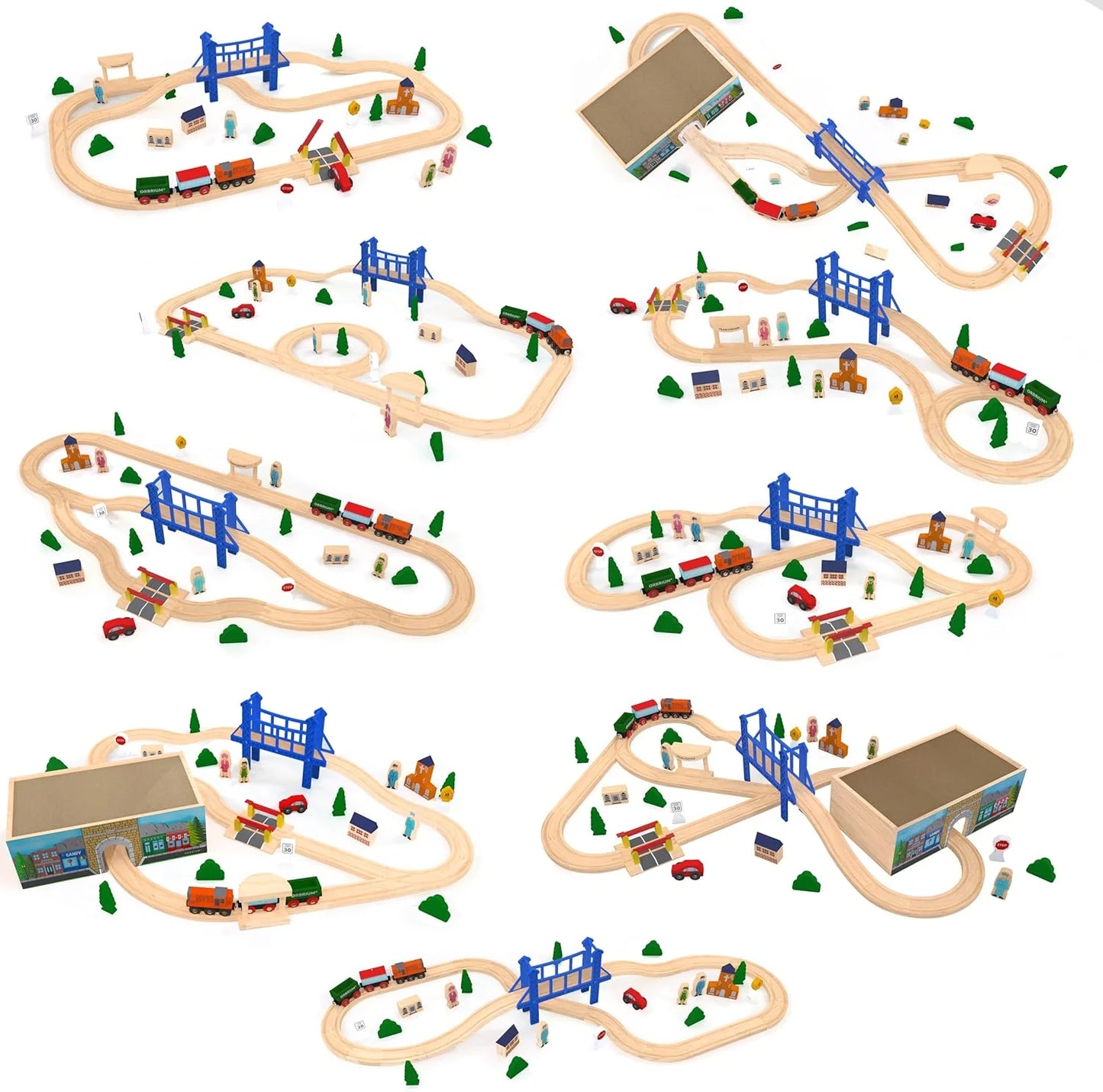 All-In-One 52-Piece Deluxe Wooden Train Set with Storage Box and Tunnel - Perfectly Compatible with Thomas, Brio, and Melissa