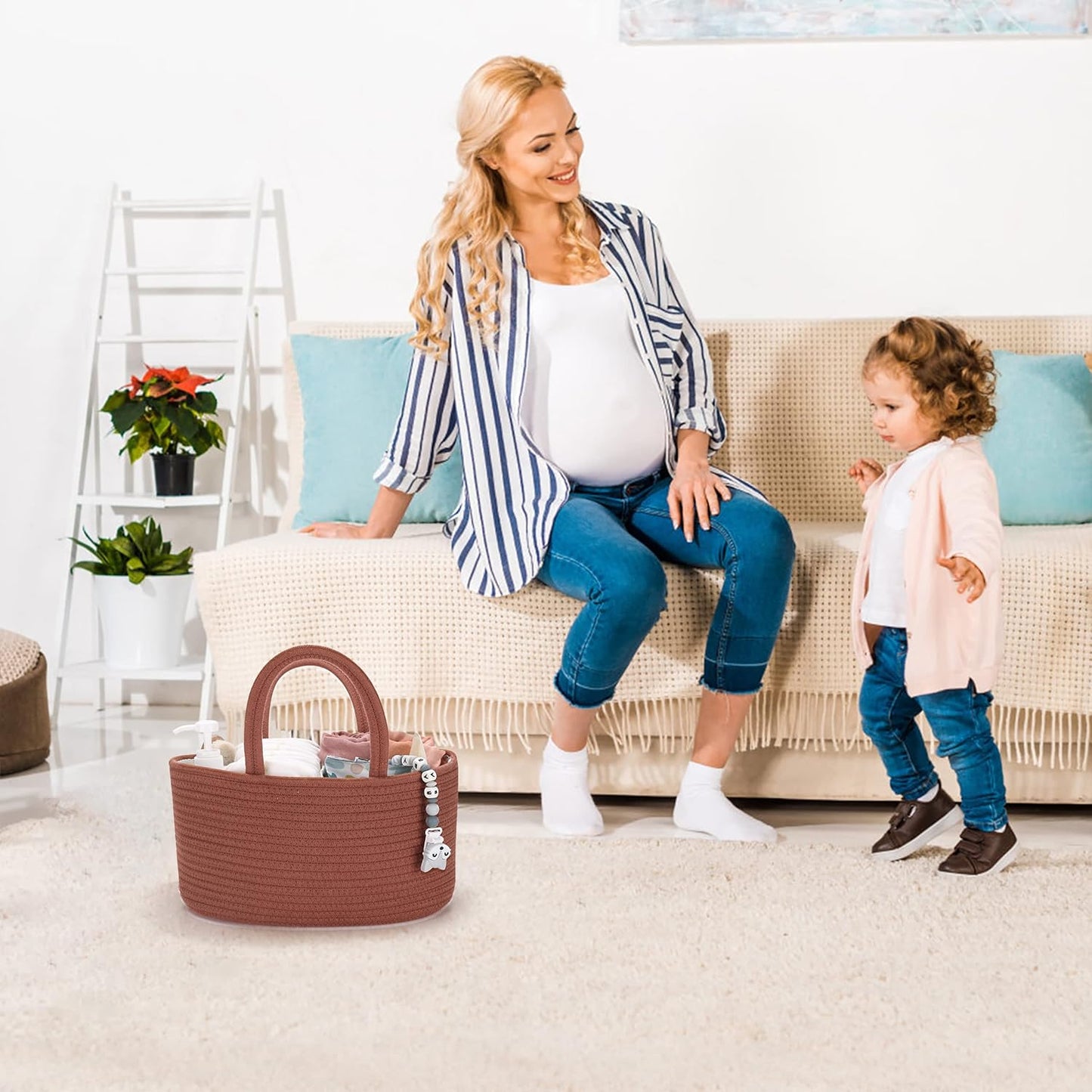 Baby Diaper Caddy Organizer – Portable Cotton Rope Nursery Storage Basket for Newborn Essentials 🧺