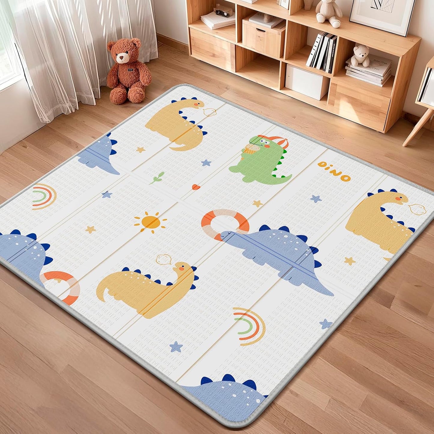 Foldable Baby Play Mat 50x50” – Waterproof Foam Playpen Mat Reversible & Portable (Giraffe & Elephant) 