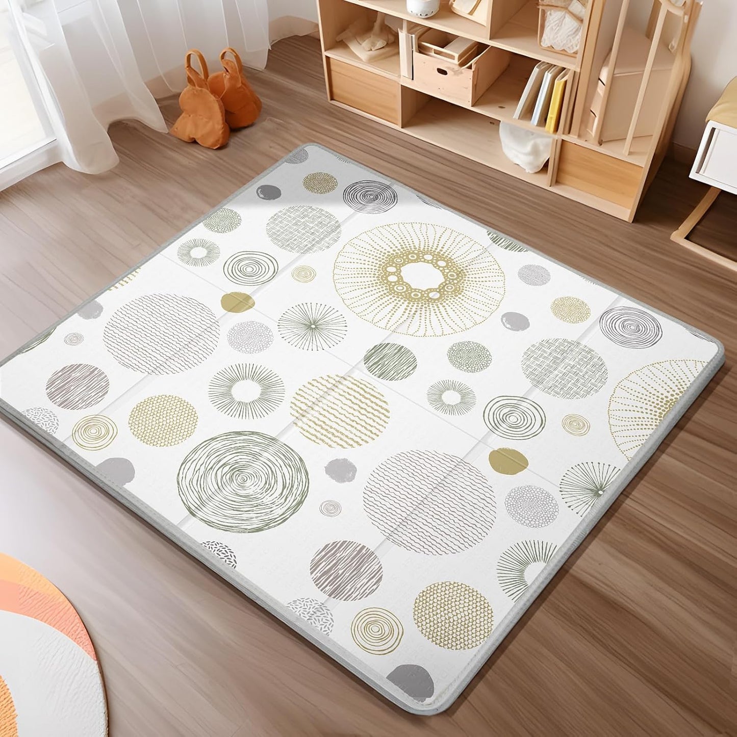 Foldable Baby Play Mat 50x50” – Waterproof Foam Playpen Mat Reversible & Portable (Giraffe & Elephant) 