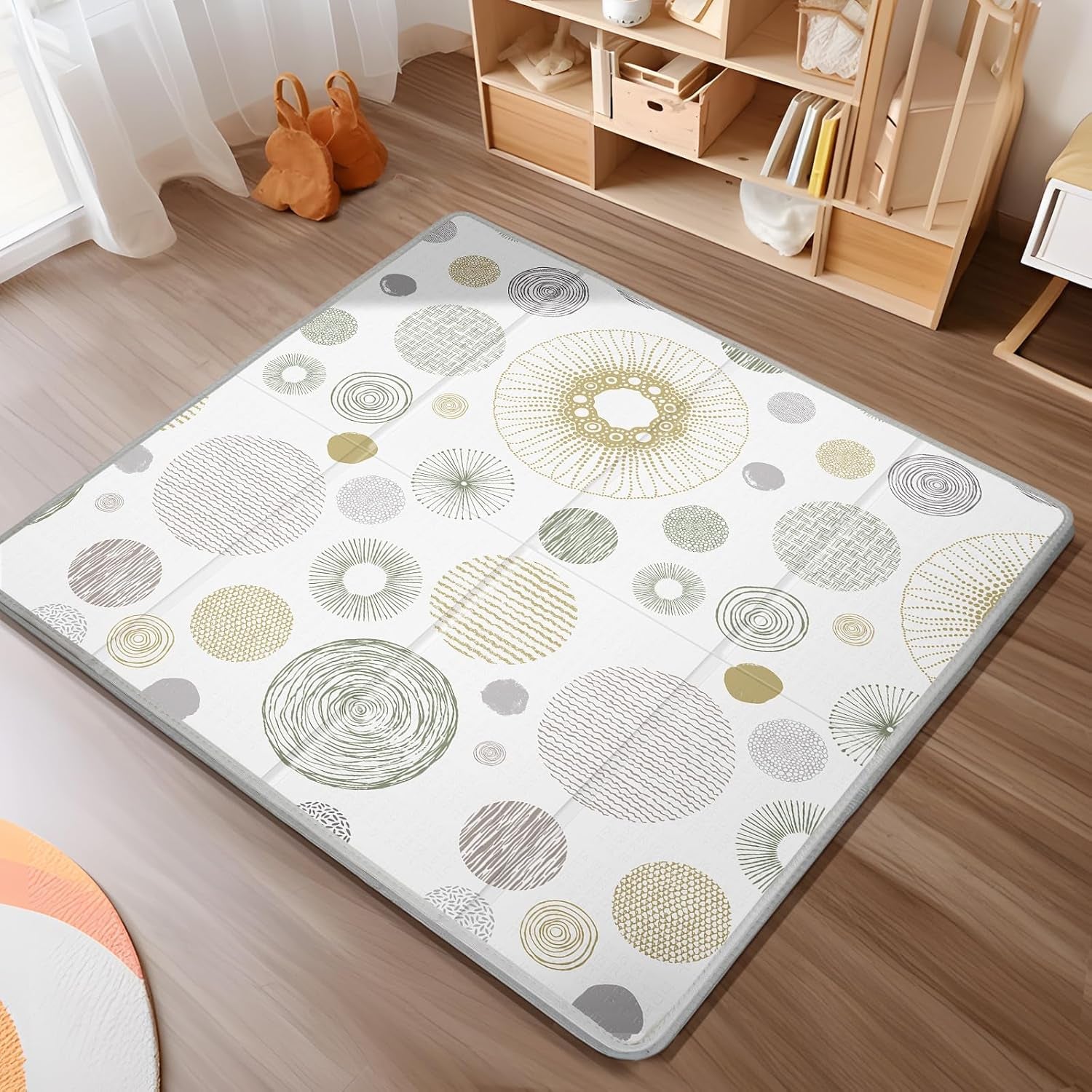 Foldable Baby Play Mat 50x50” – Waterproof Foam Playpen Mat Reversible & Portable (Giraffe & Elephant) 