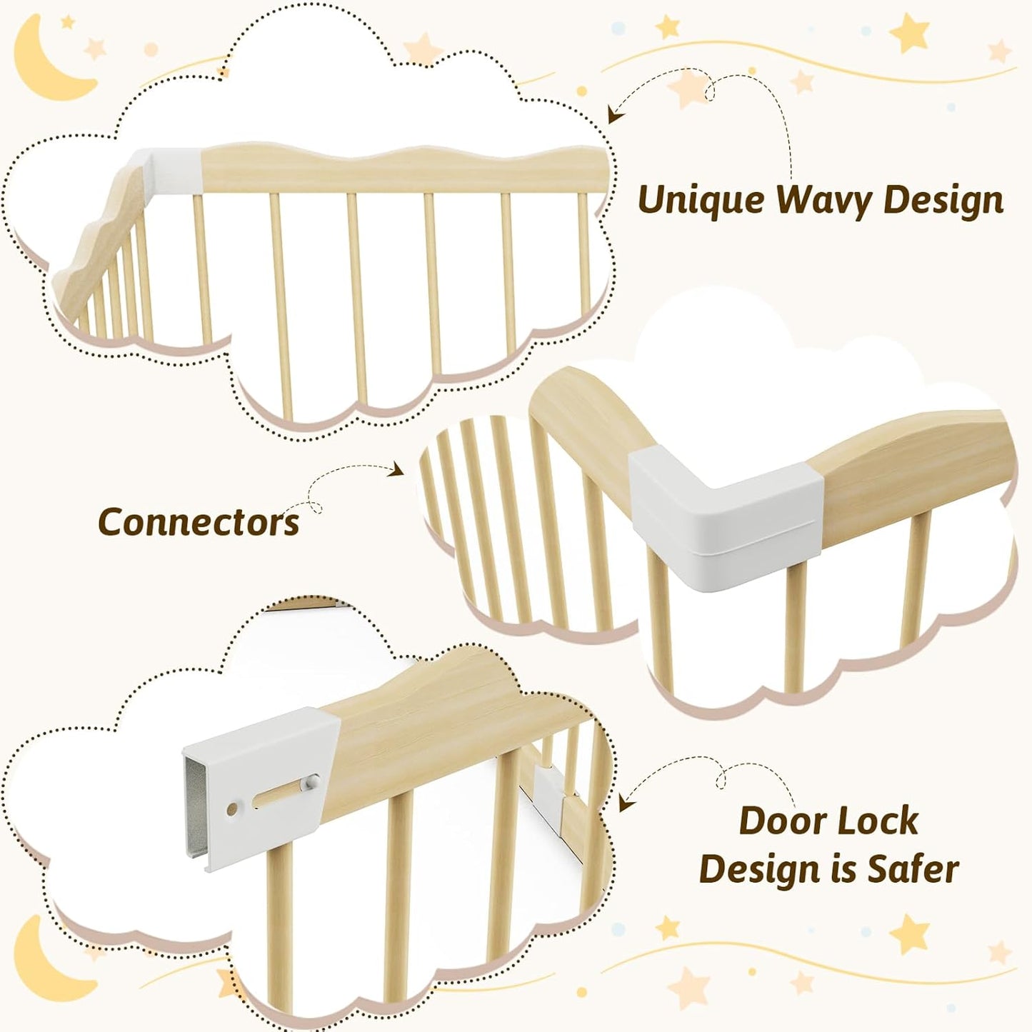 Wooden Baby Playpen | Spacious Play Yard with Lock Gate & Play Balls
