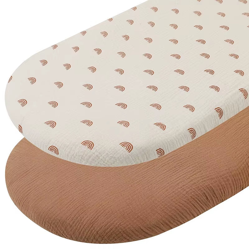 Cozy and Stylish 2-Pack Muslin Bassinet Sheets - Breathable Cotton Cradle Mattress Covers for Your Newborn