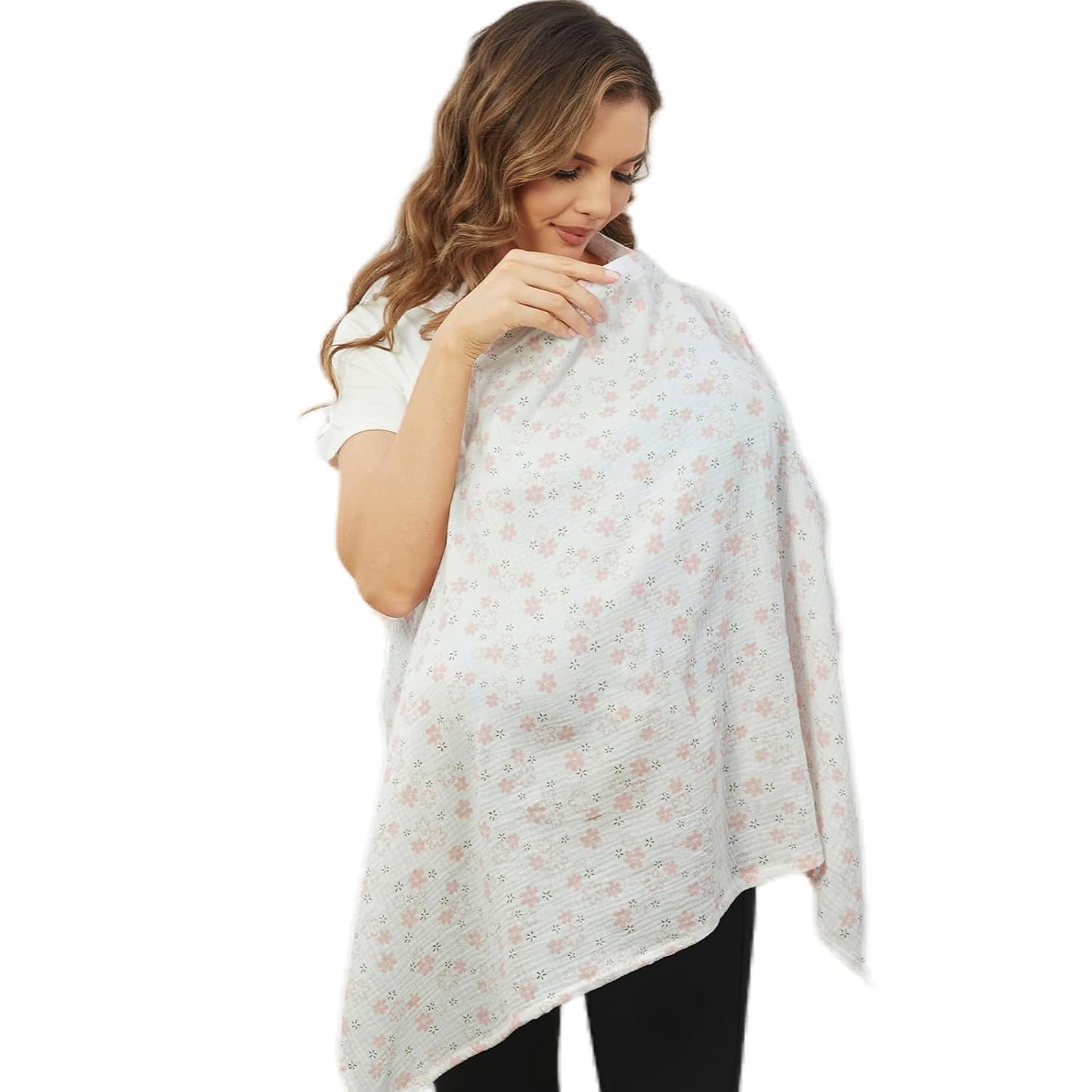 Muslin Nursing Cover for Breastfeeding, Breathable 100% Cotton Privacy Nursing Covers with Rigid Hoop for Mother Nursing Apron, Soft Arch Neckline Nursing Apron (Summer Wheat)