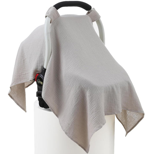 Muslin Baby Car Seat Cover – 100% Cotton Breathable Canopy for Sun & Privacy Protection 🌿