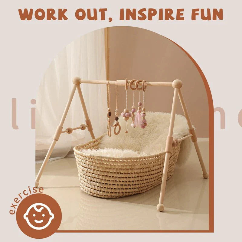 Engaging Play Gym Frame for Babies - Wooden Activity Set with Rattles & Crib Decor