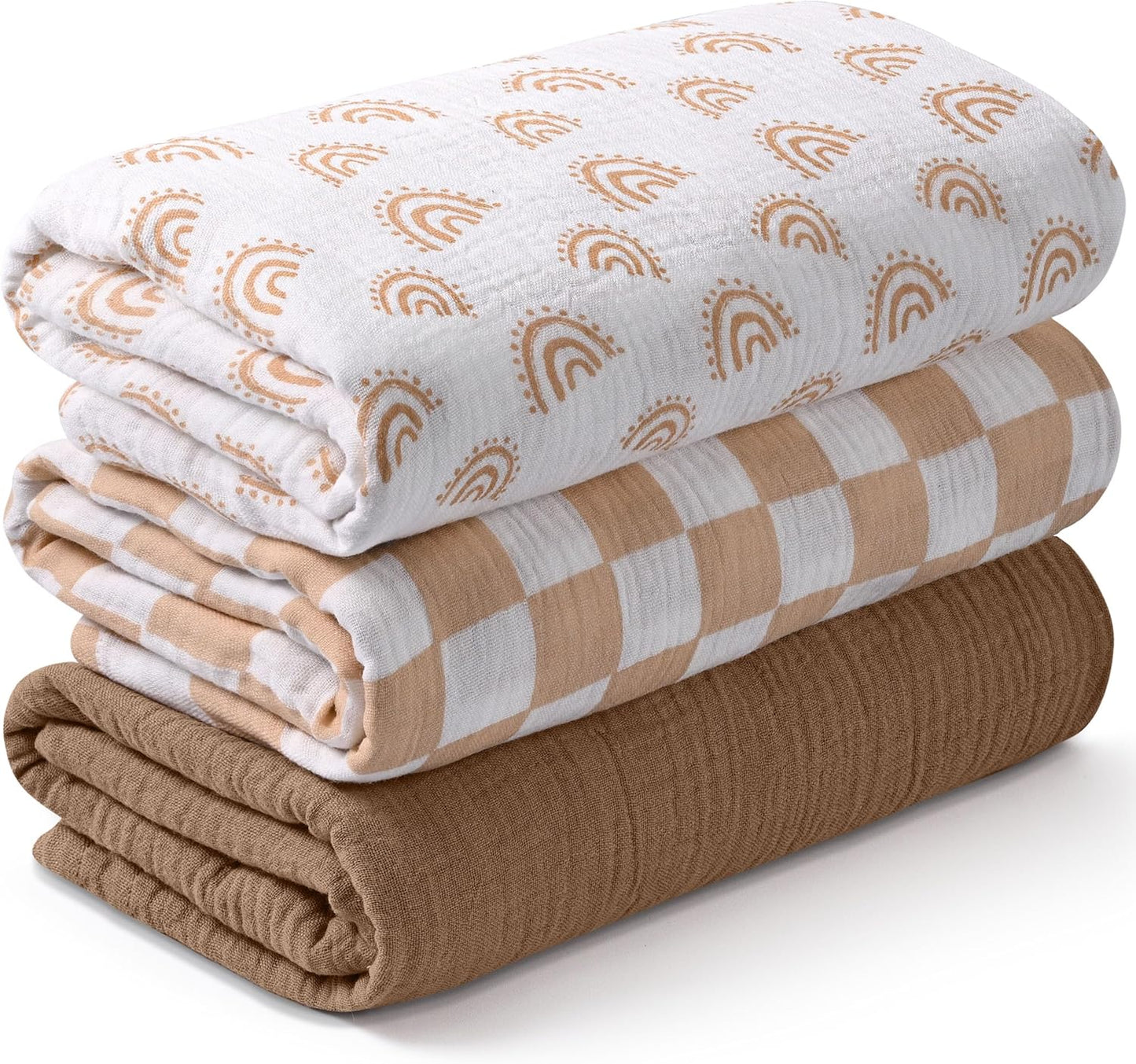 Muslin Swaddle Blankets (3-Pack) – Ultra Soft 100% Cotton Breathable Baby Wraps 38x40” 