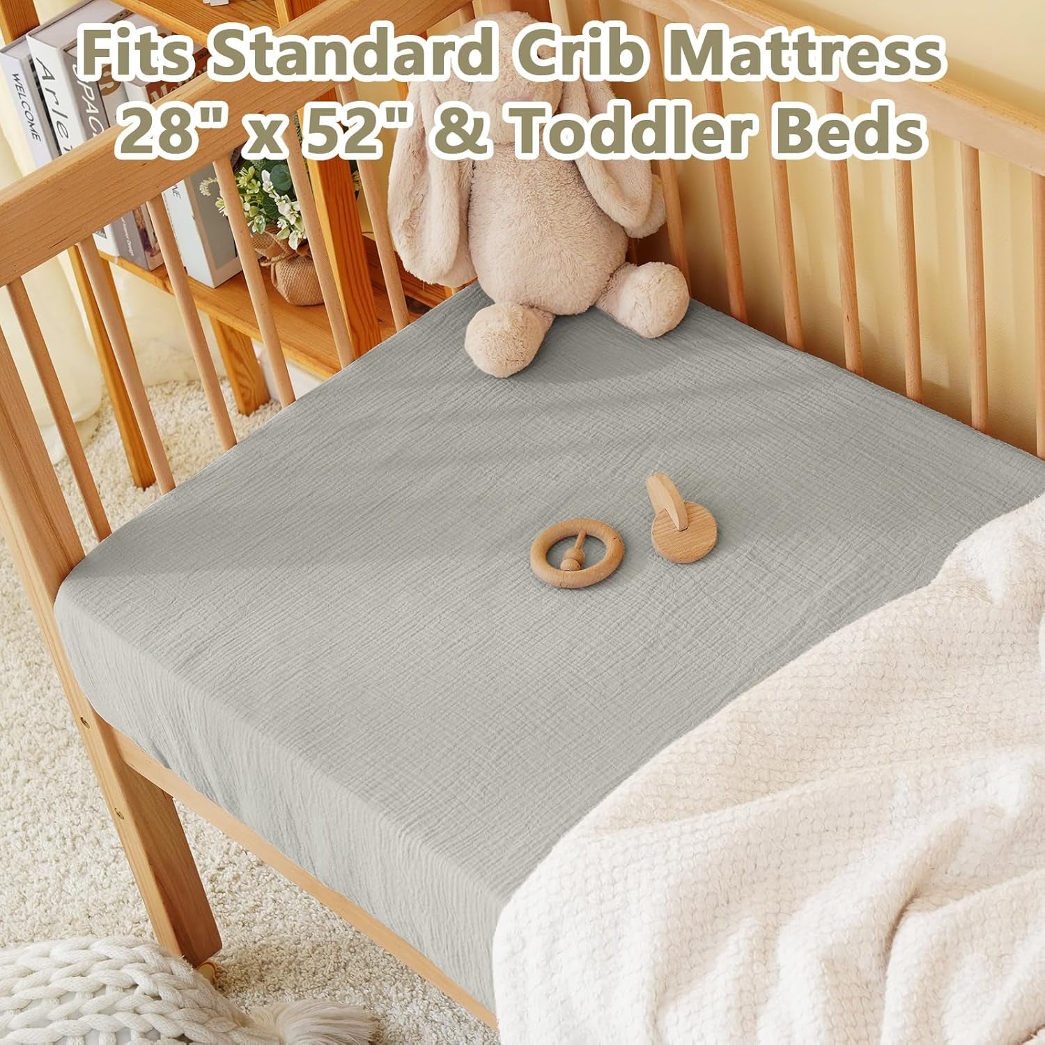 Soft Muslin Crib Sheet – 100% Cotton Breathable Baby Fitted Sheet with 360° Snug Fit (28" x 52") 