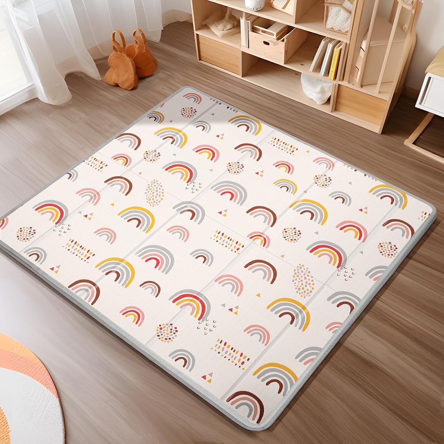 Foldable Baby Play Mat 50x50” – Waterproof Foam Playpen Mat Reversible & Portable (Giraffe & Elephant) 