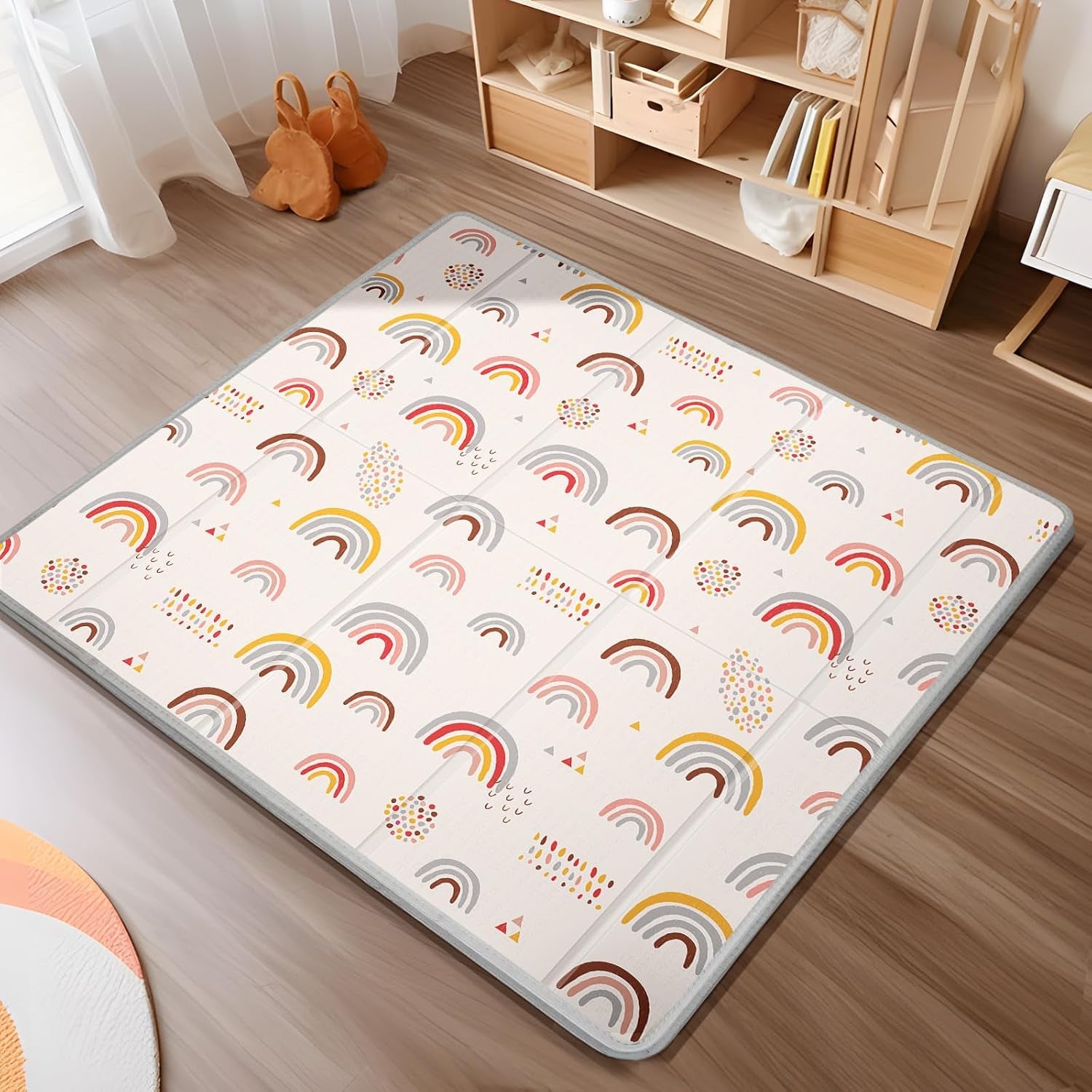 Foldable Baby Play Mat 50x50” – Waterproof Foam Playpen Mat Reversible & Portable (Giraffe & Elephant) 